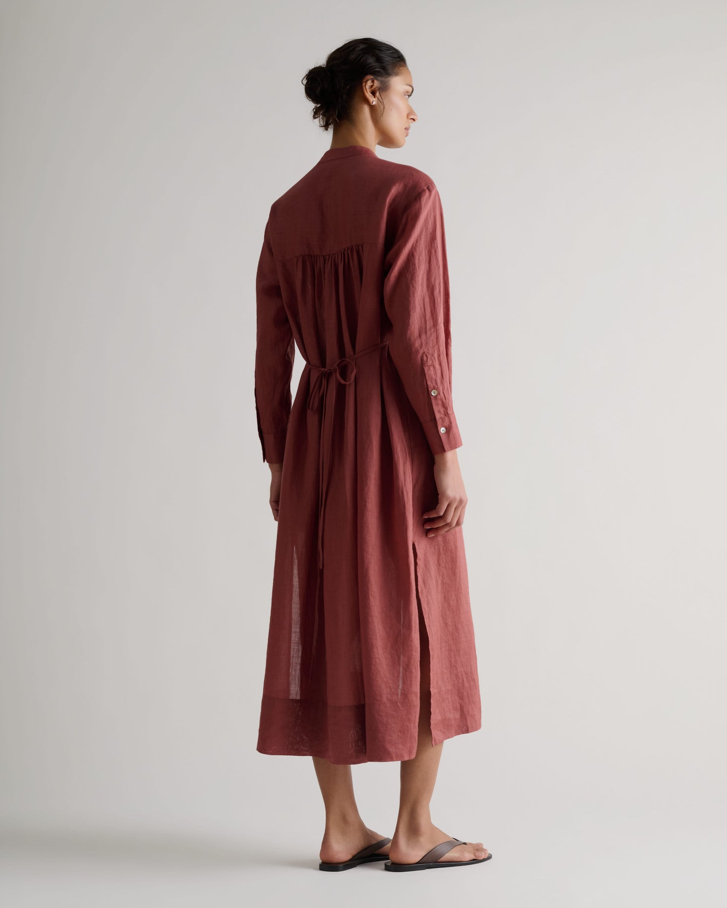 Women's Ramie Pintuck Pleat Shirt Dress - Deep Clay