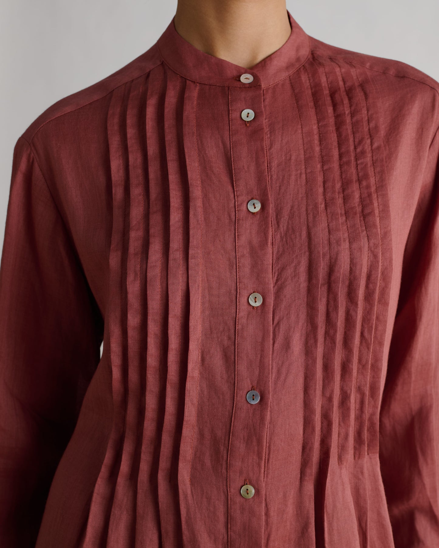 Women's Ramie Pintuck Pleat Shirt Dress - Deep Clay