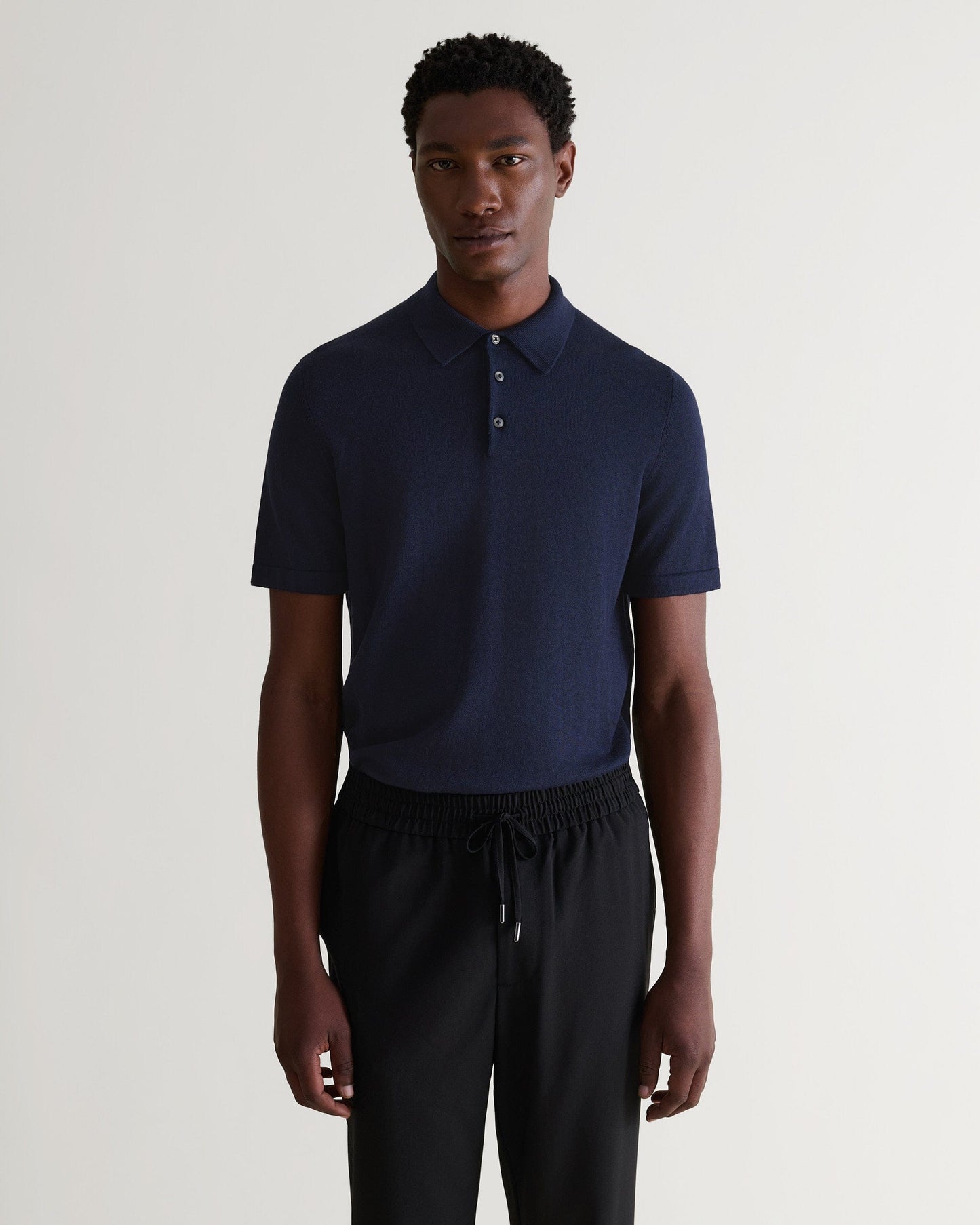 Men's Silk-Cotton Fine Knit Polo - Navy