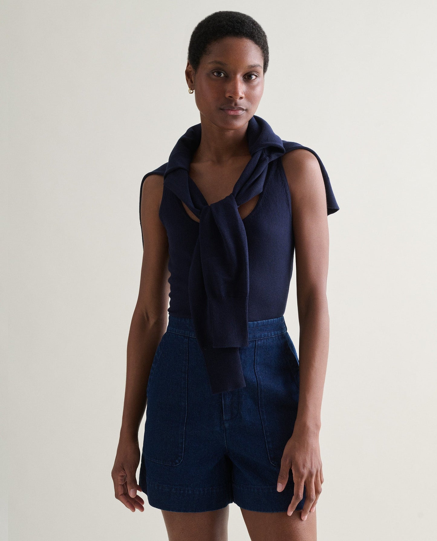 Women's Silk-Cotton Vest - Navy