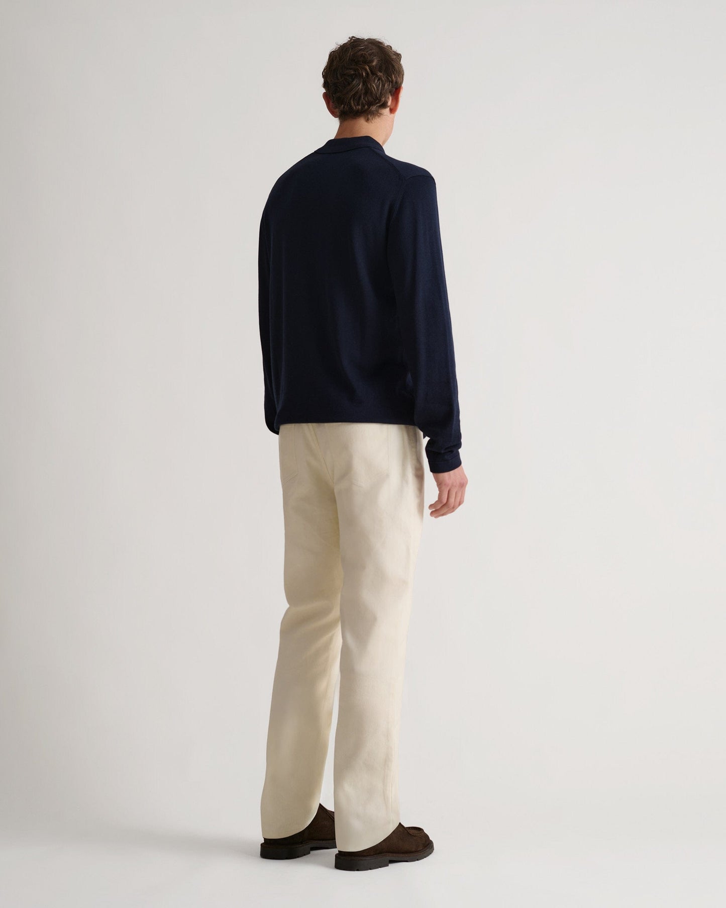 Men's Silk-Cotton Fine Knit Long Sleeve Polo - Indigo