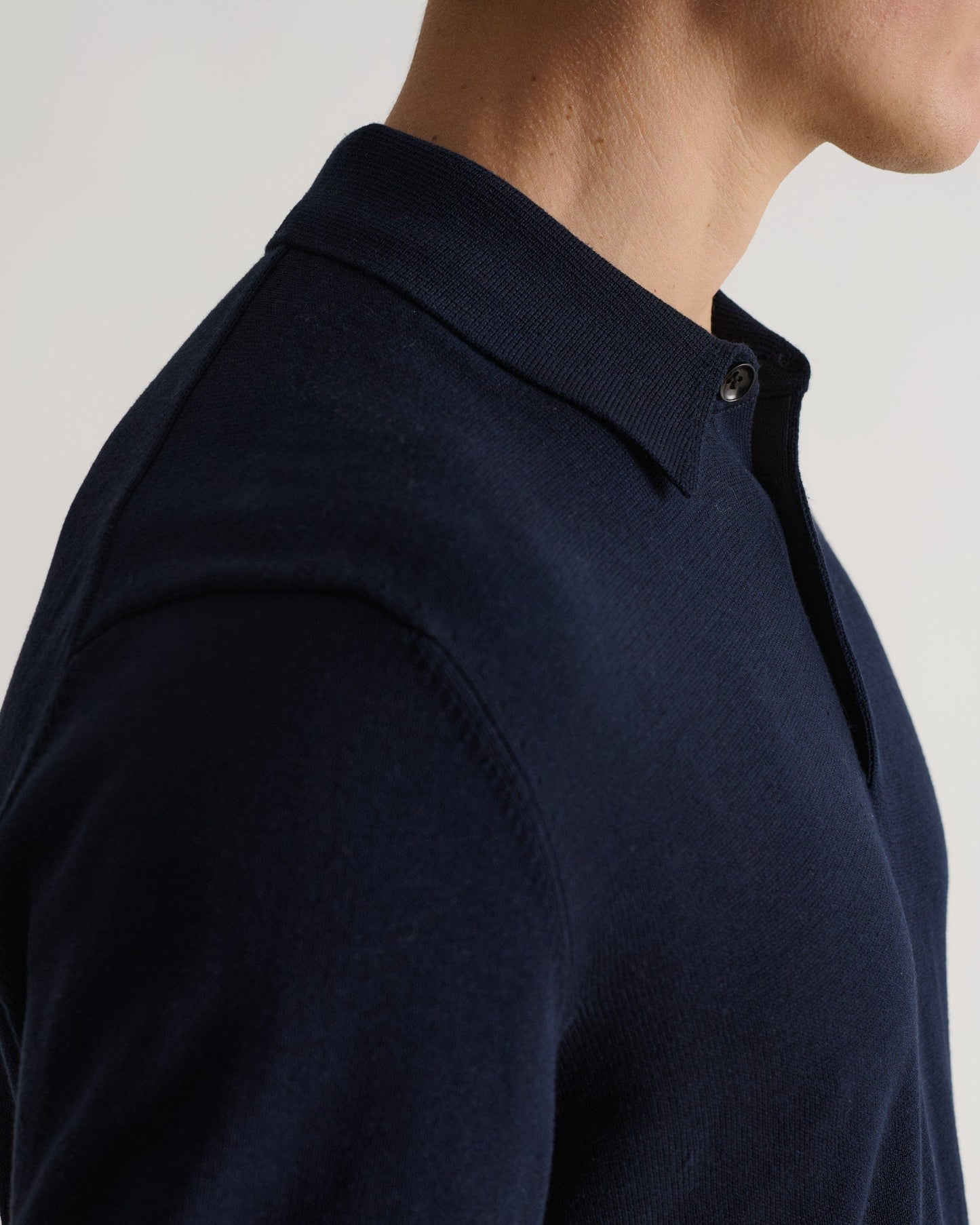 Men's Silk-Cotton Fine Knit Long Sleeve Polo - Indigo