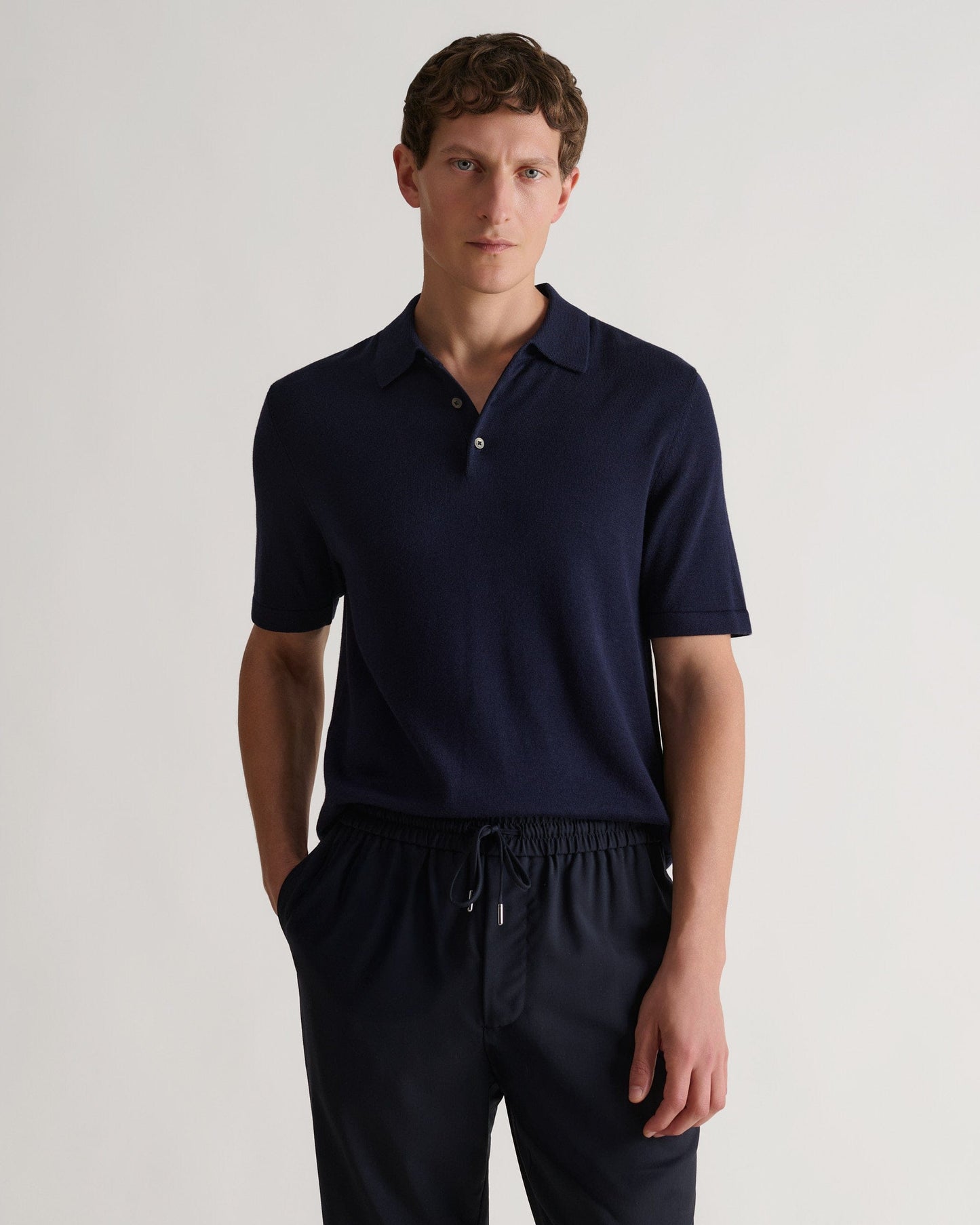 Men's Silk-Cotton Fine Knit Polo - Indigo
