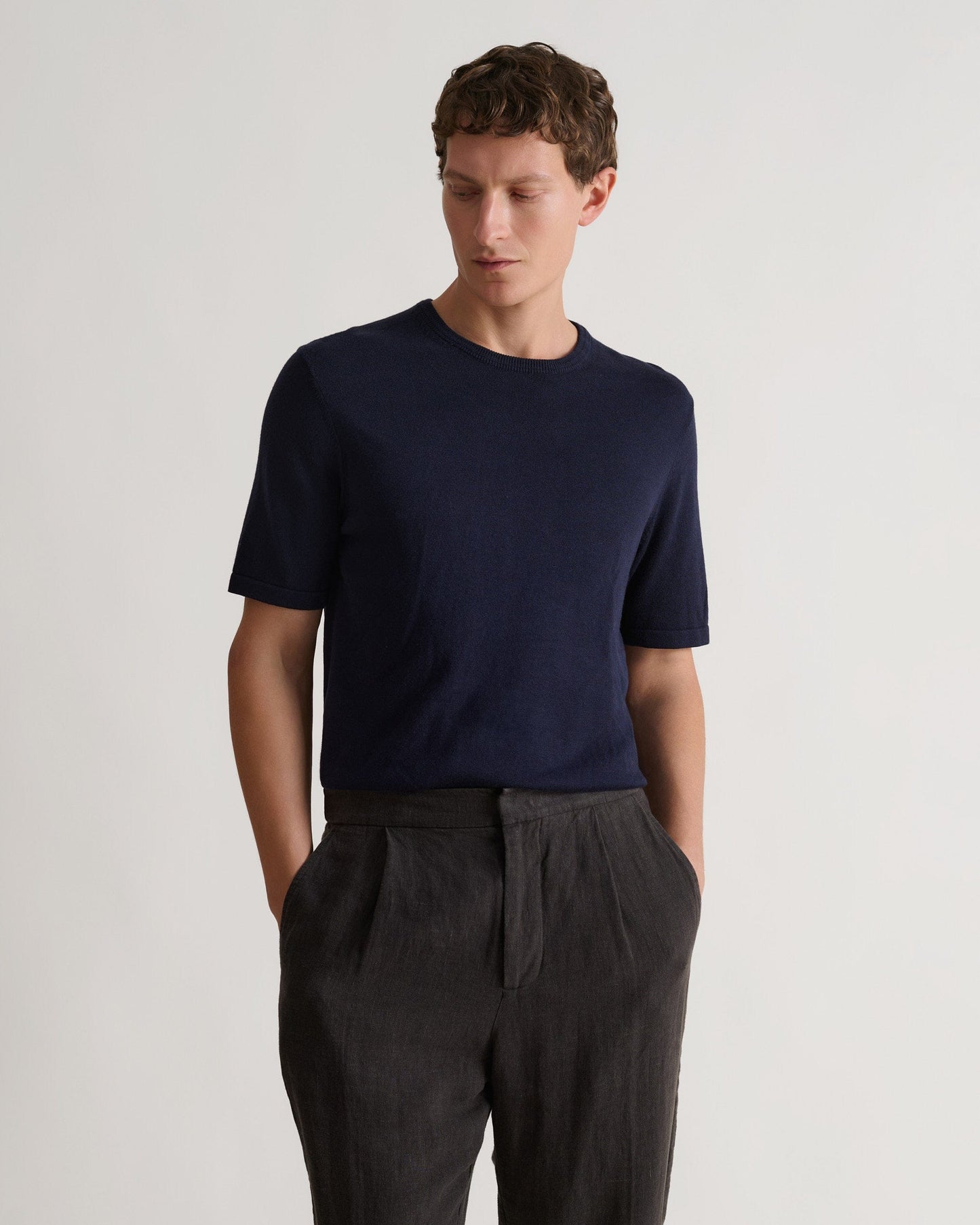 Men's Silk-Cotton Fine Knit T-shirt - Indigo