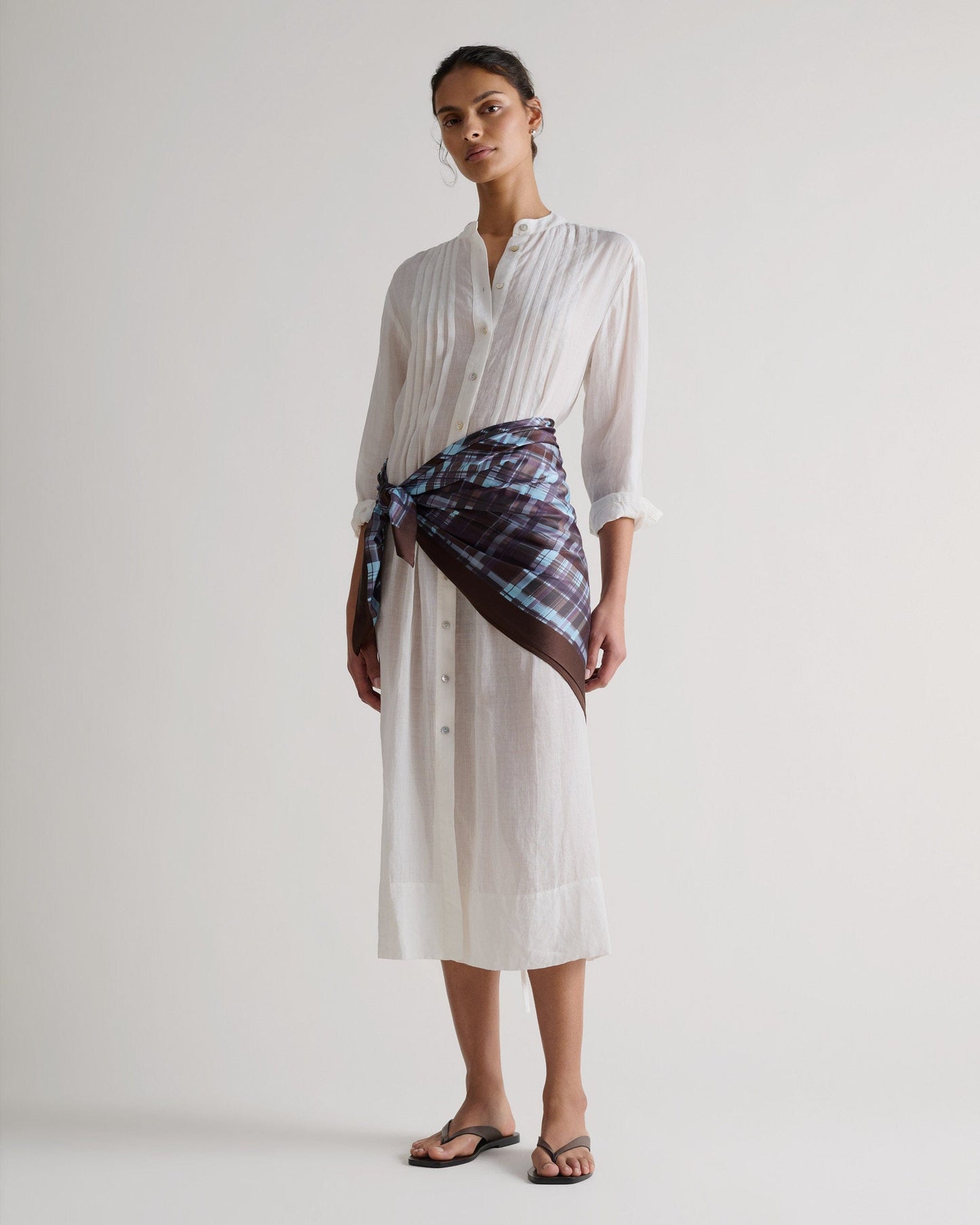 Silk Check Printed Scarf - Blue