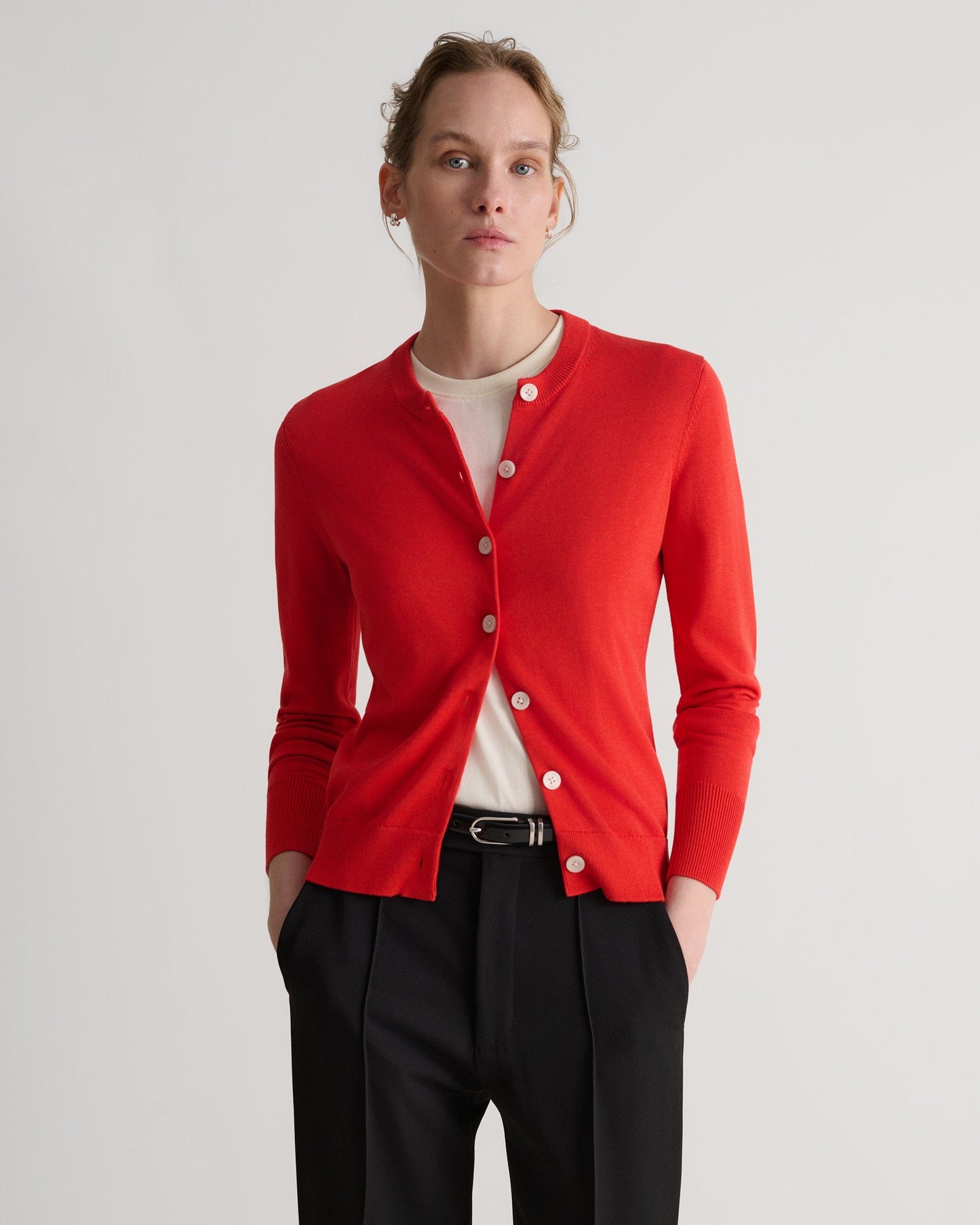 Women's Silk-Cotton Cardigan - Red