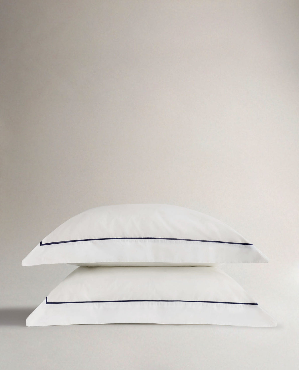 Soft & Smooth Cotton Pillow Sham Set - White Navy Piping