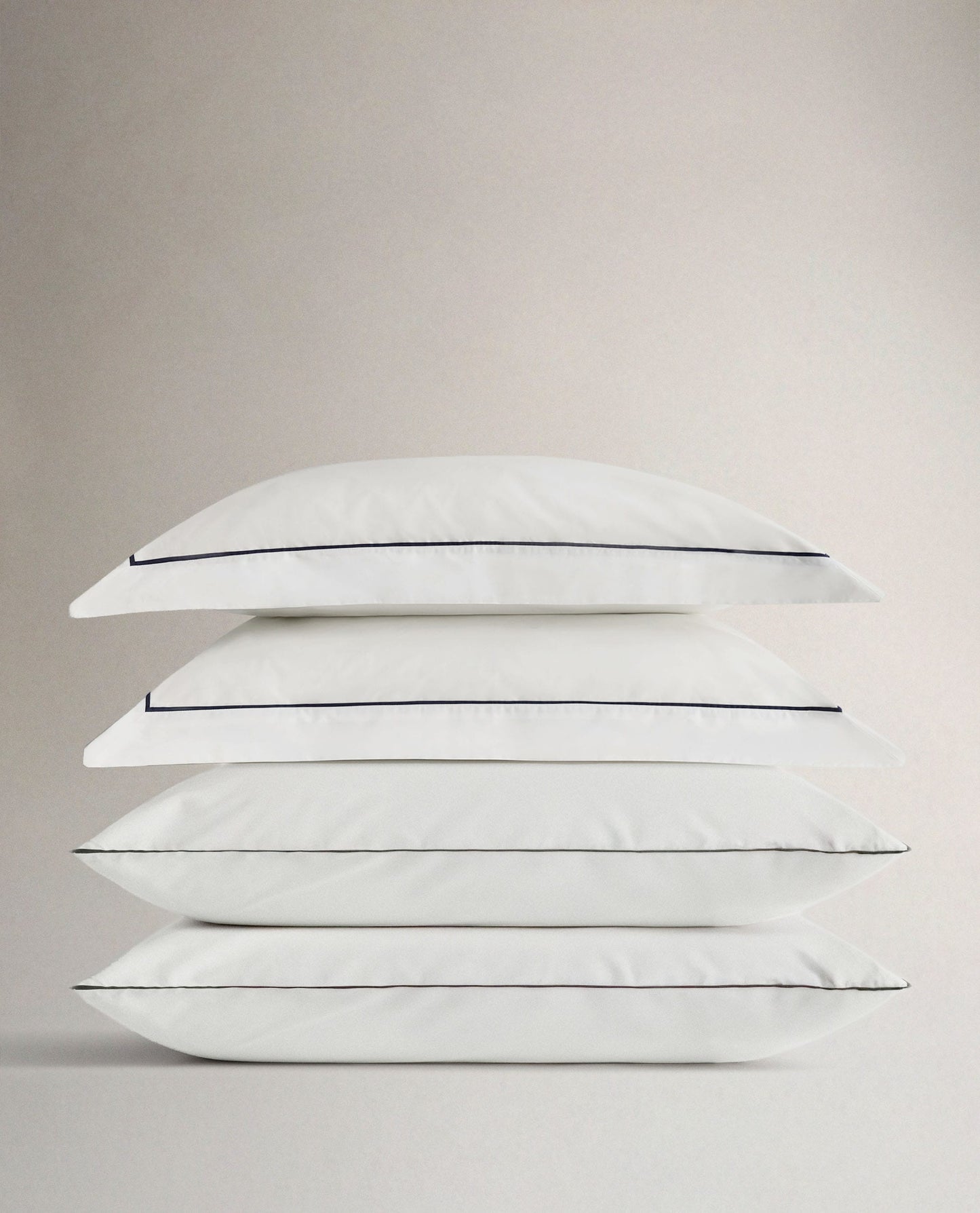 The Soft & Smooth Cotton Pillowcase Bundle (Set of 4) - White Navy Piping