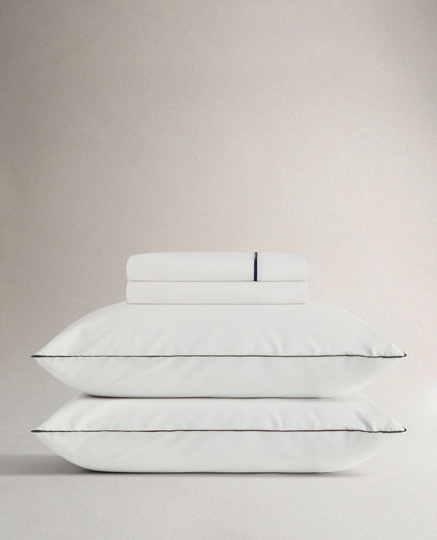 The Crisp & Cool Organic Sheet Set - White Navy Piping