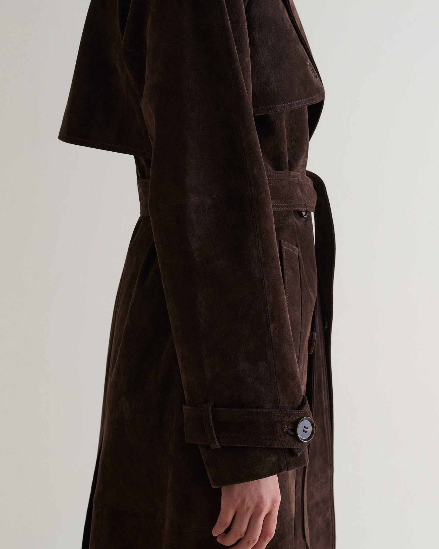 Suede Trench Coat - Chocolate