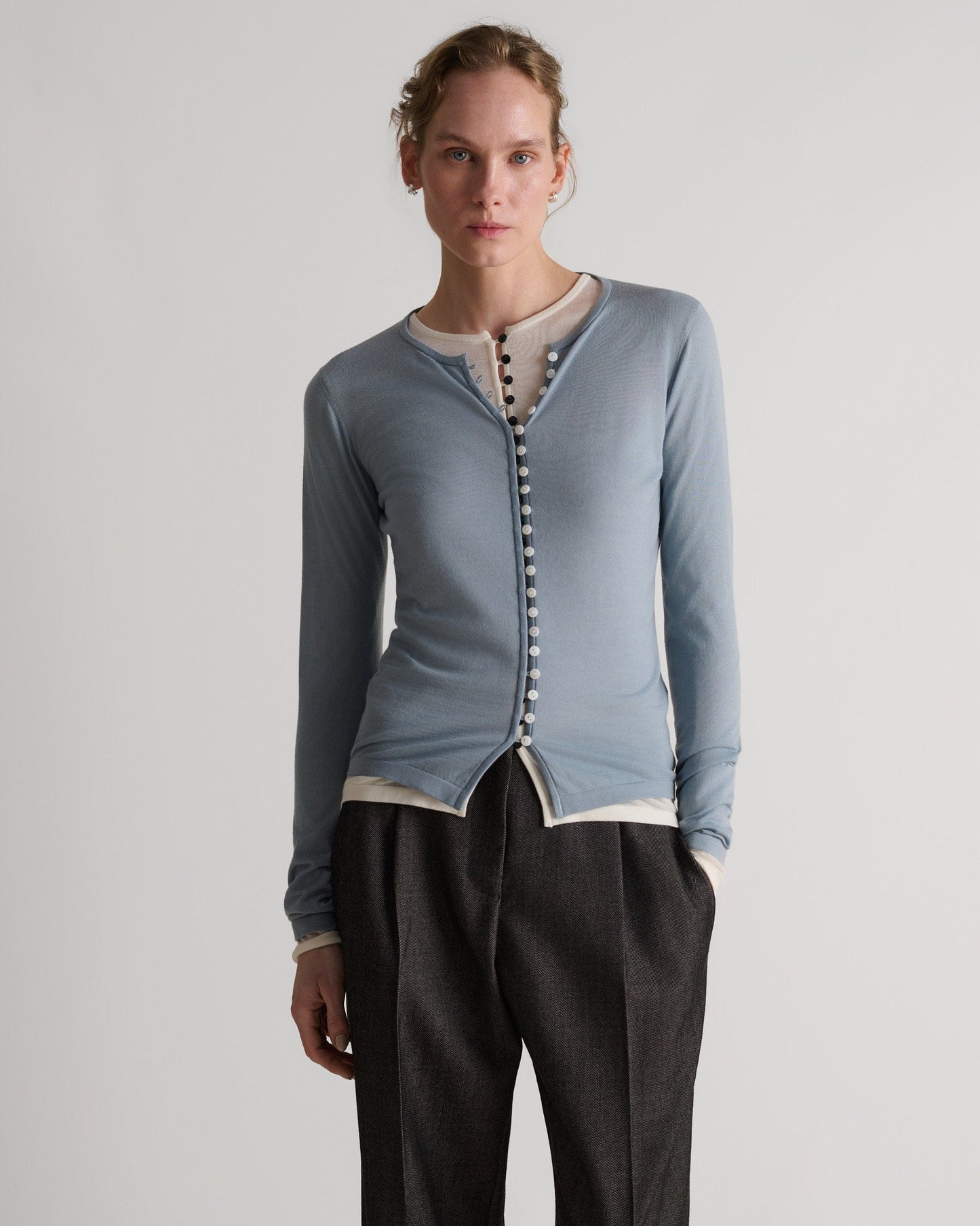 Women's Superfine Merino Button-Front Top - Ash Blue