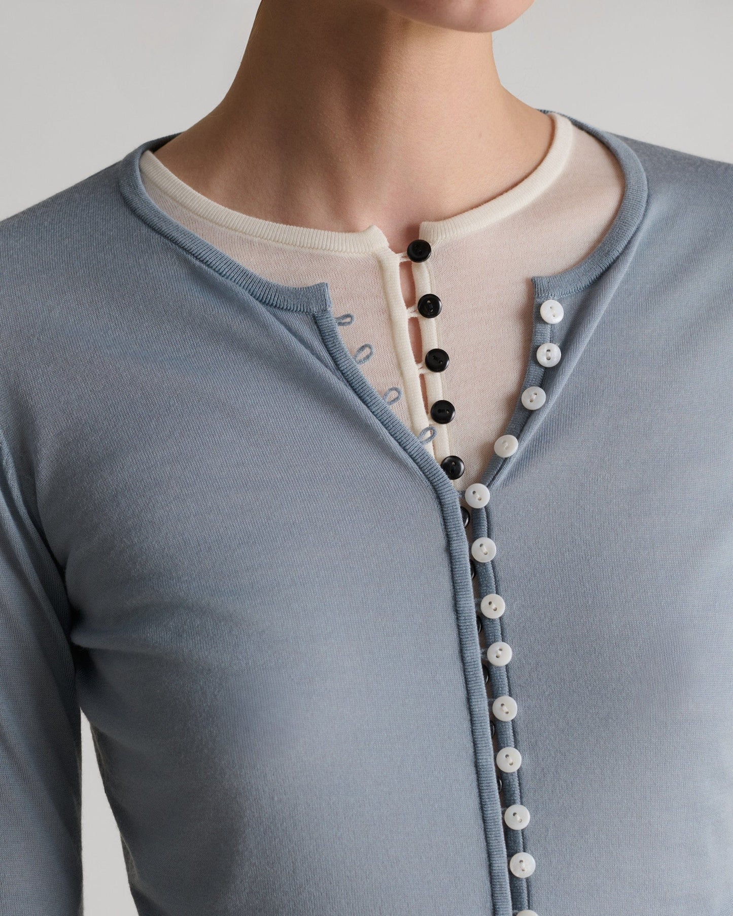 Women's Superfine Merino Button-Front Top - Ash Blue