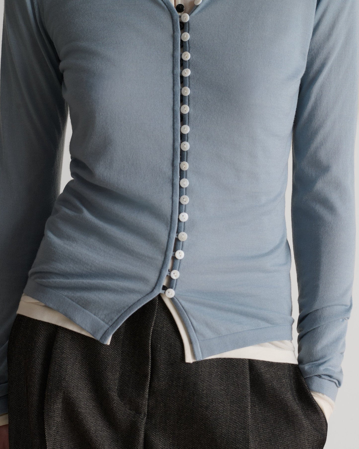 Women's Superfine Merino Button-Front Top - Ash Blue