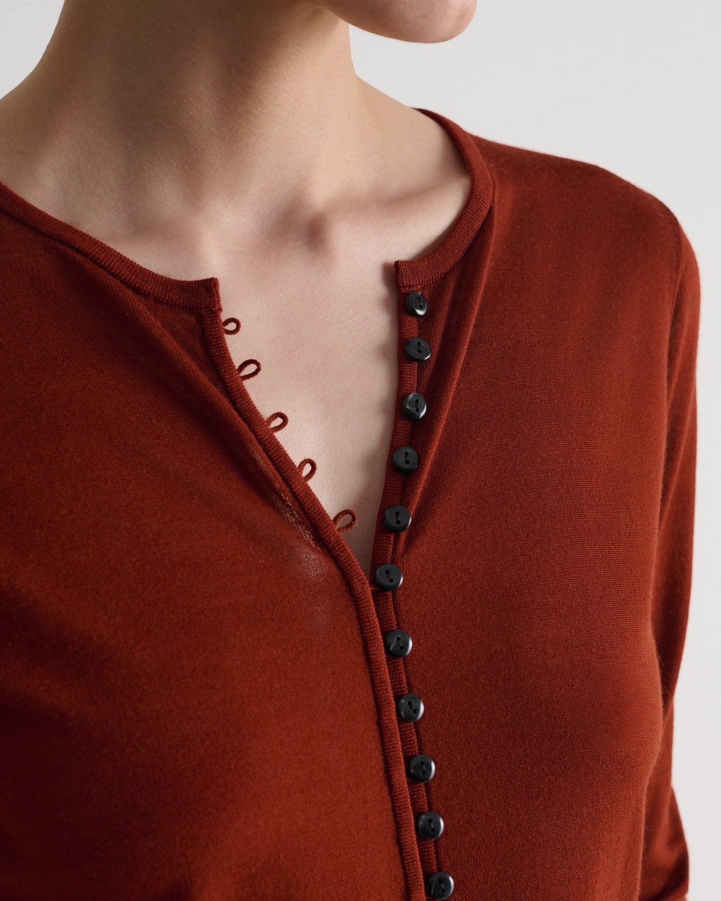 Women's Superfine Merino Button-Front Top - Burnt Sienna