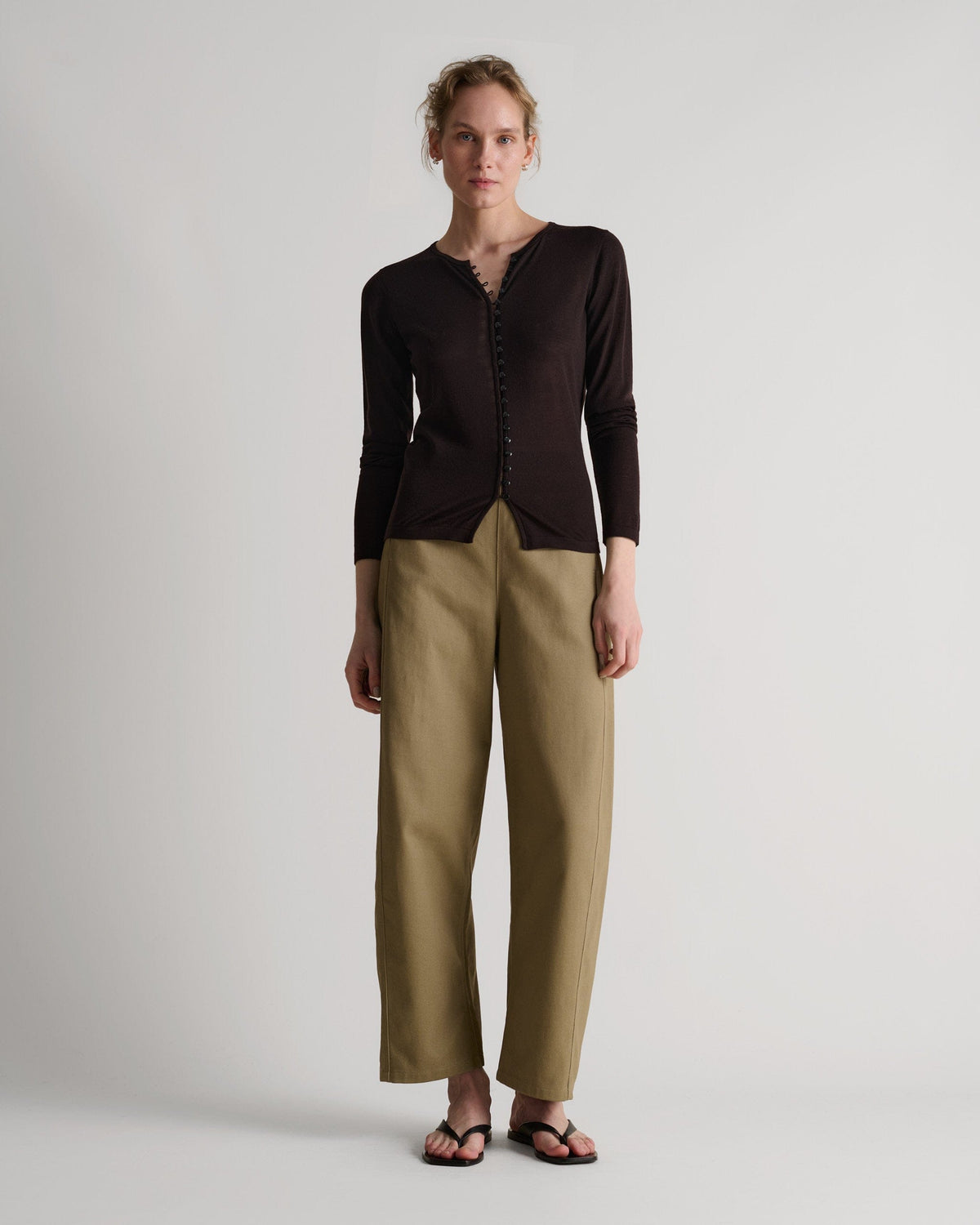 Women's Superfine Merino Button-Front Top - Umber