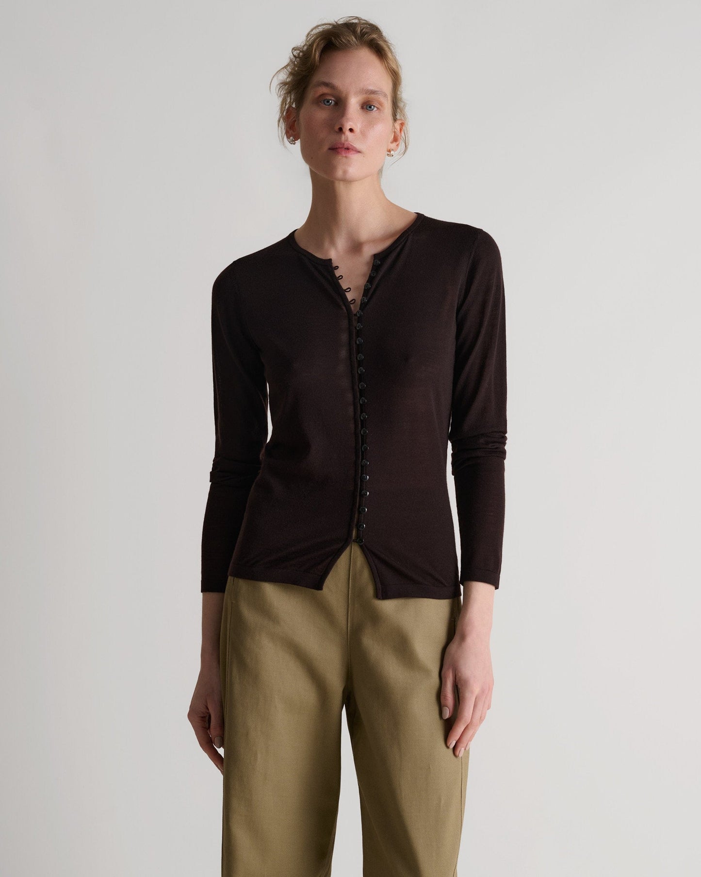Women's Superfine Merino Button-Front Top - Umber