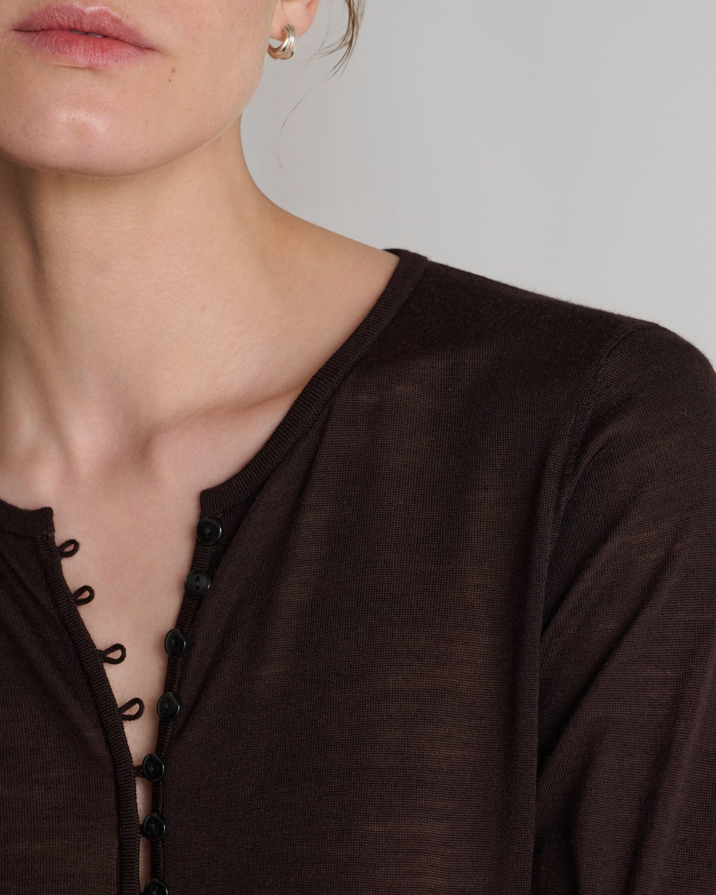 Women's Superfine Merino Button-Front Top - Umber
