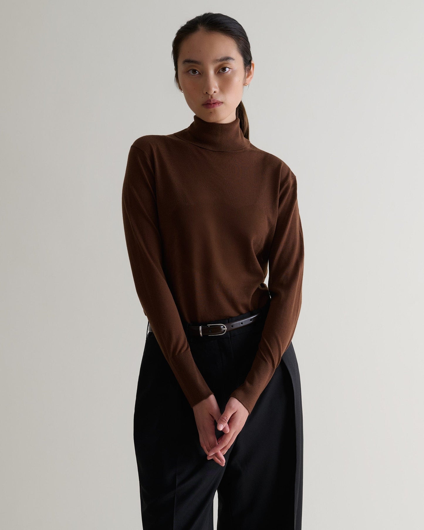 Women's Superfine Merino Roll Neck Jumper - Burl