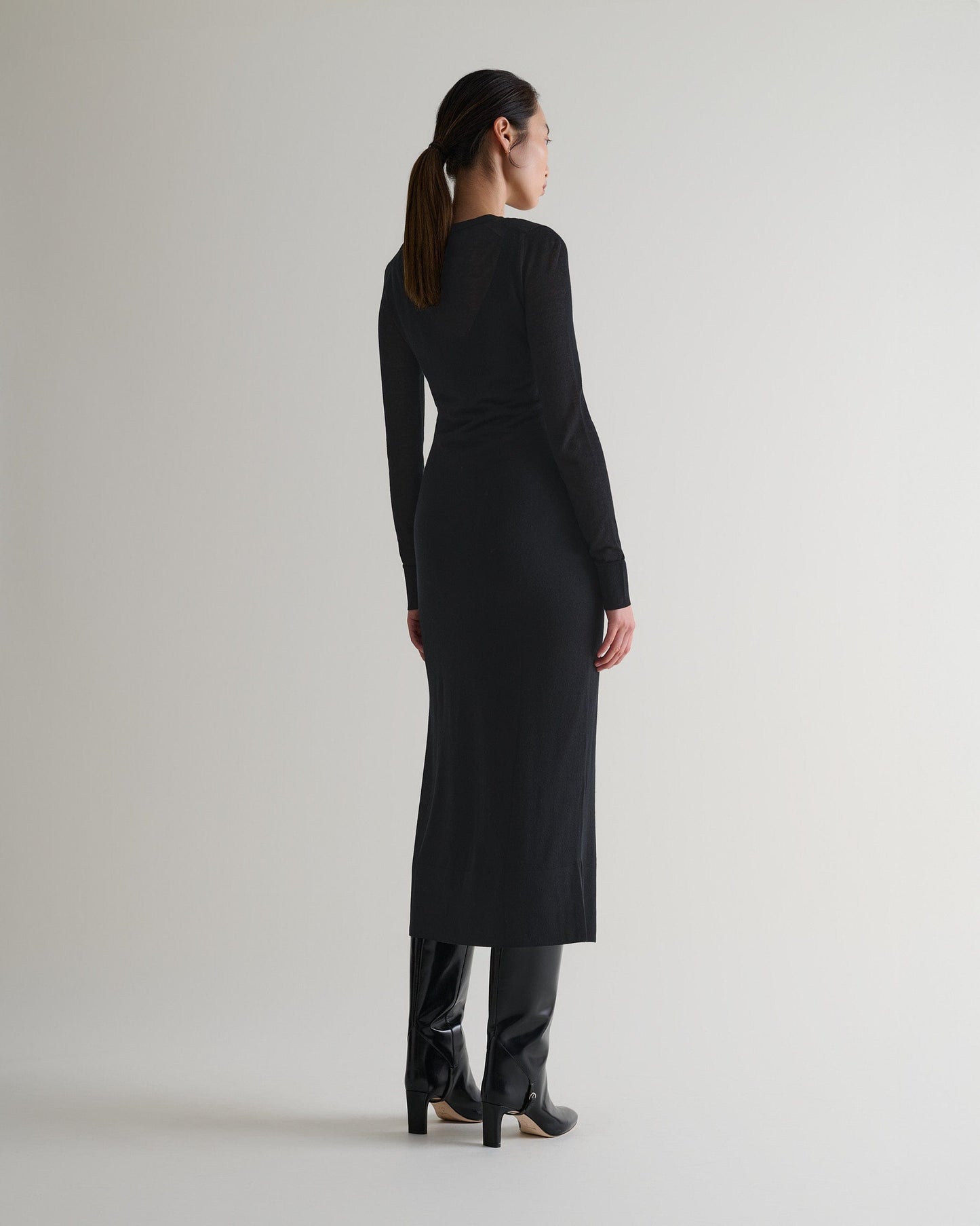 Women's TENCEL™ Cashmere Double Layered Button Dress - Black