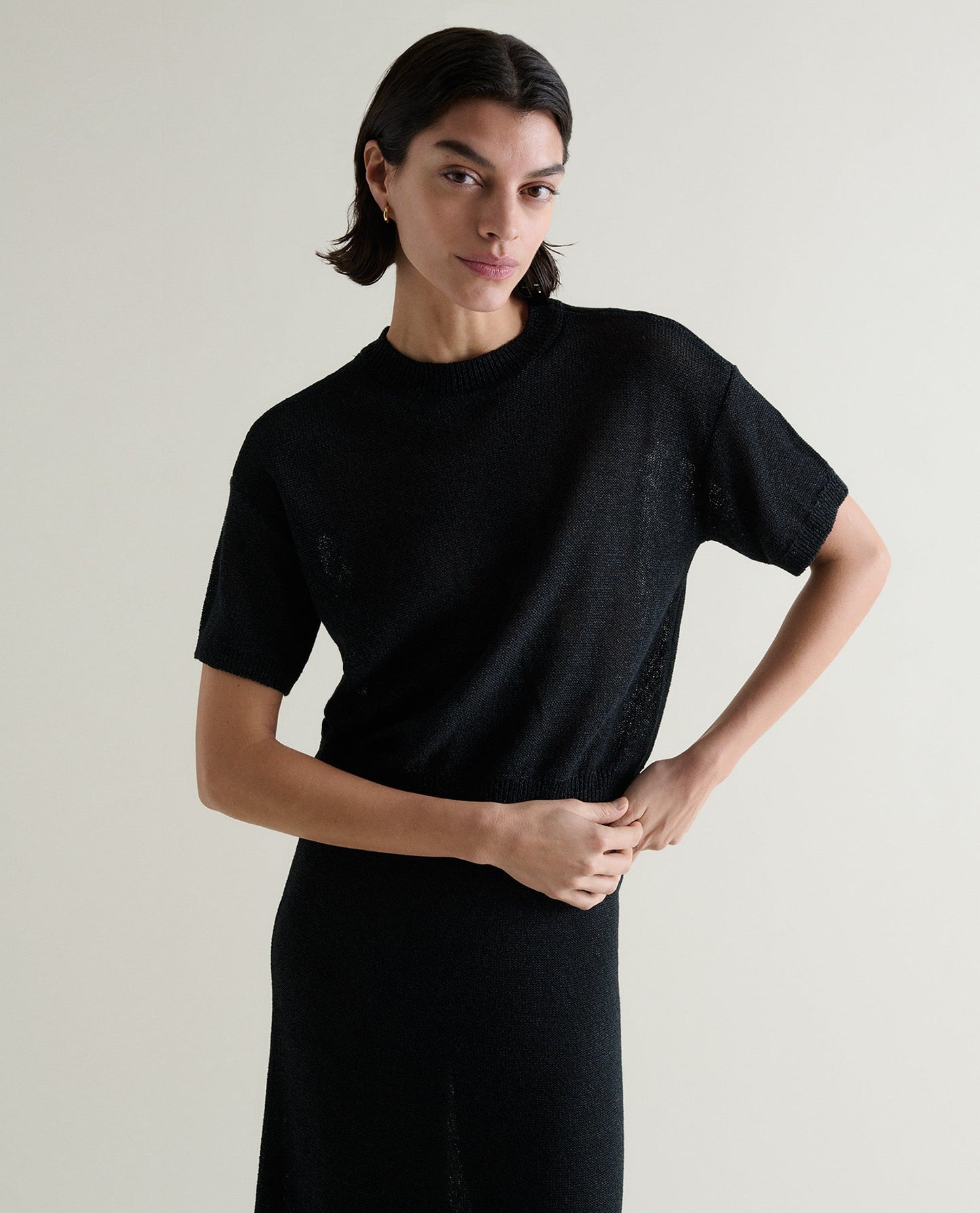 Women's Cotton Bouclé Knit T-shirt - Black