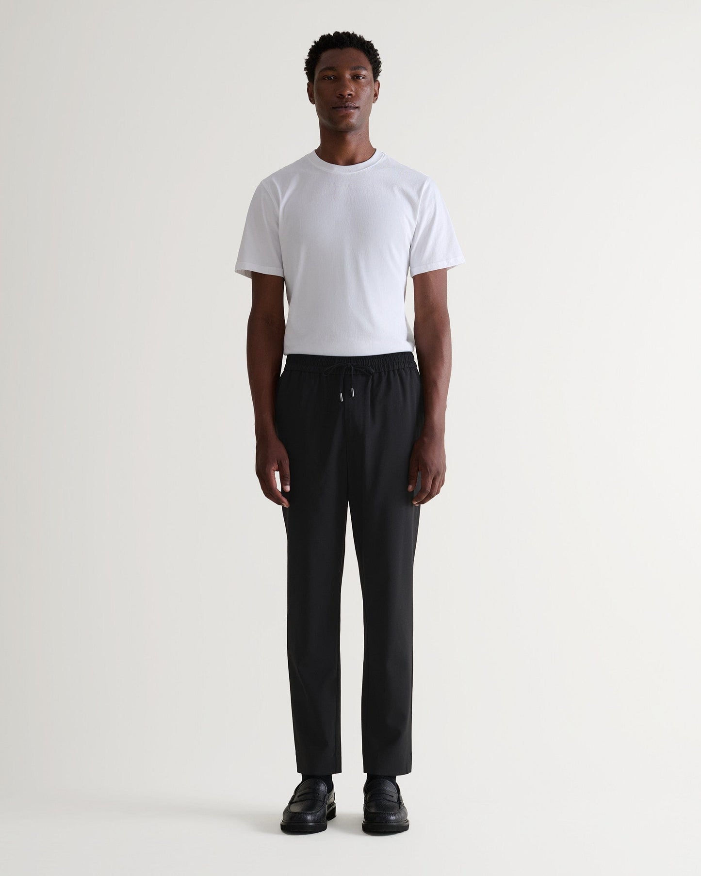 Men's Tropical Wool Drawstring Trousers - Black