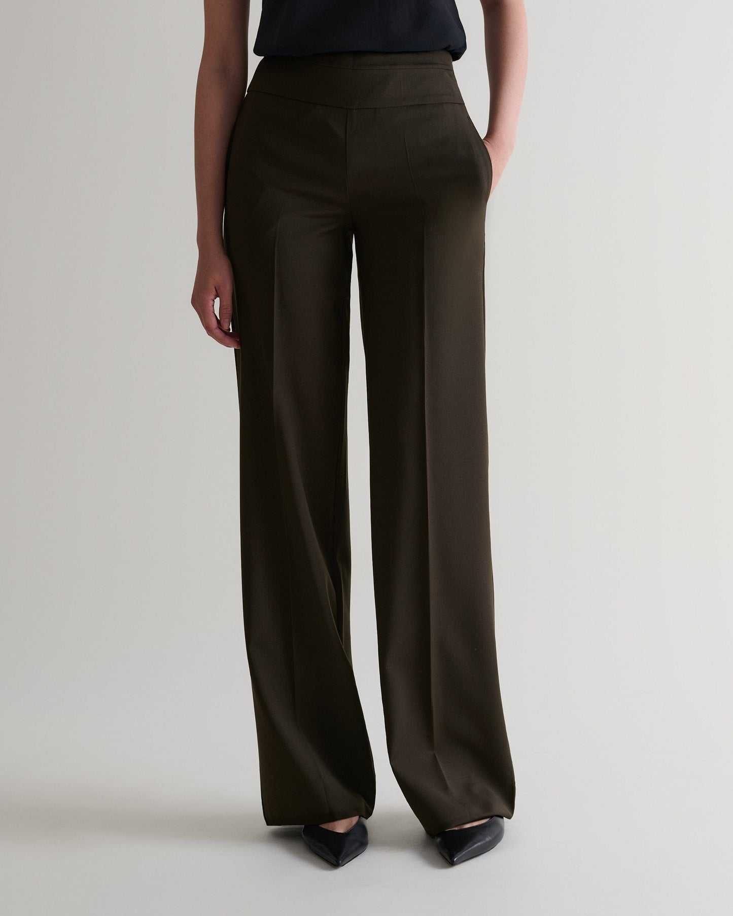 Women's Tropical Wool Wide Leg Trouser - Herb