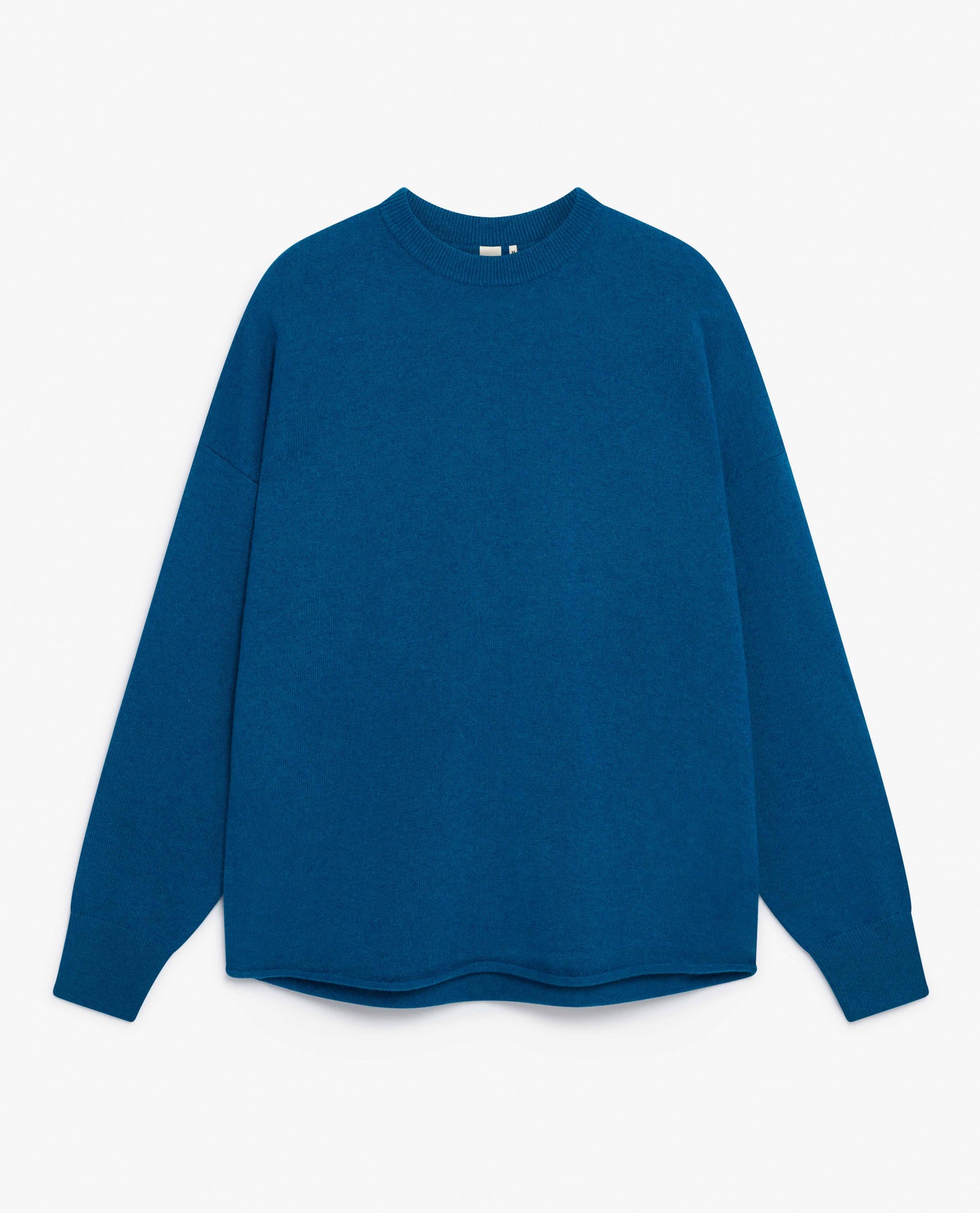 Image 2 of 3 showing Rise & Fall's viridian blue fine cashmere sweatshirt.