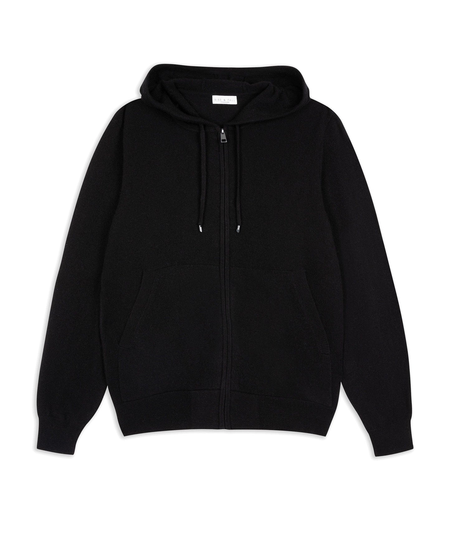 Image 2 of 4 showing Rise & Fall's fine cashmere zip hoodie, black.