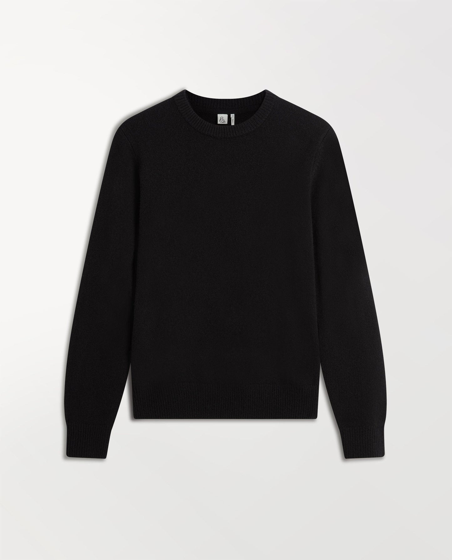 Image 2 of 4 showing Rise & Fall's black mid-weight cashmere crew neck jumper.