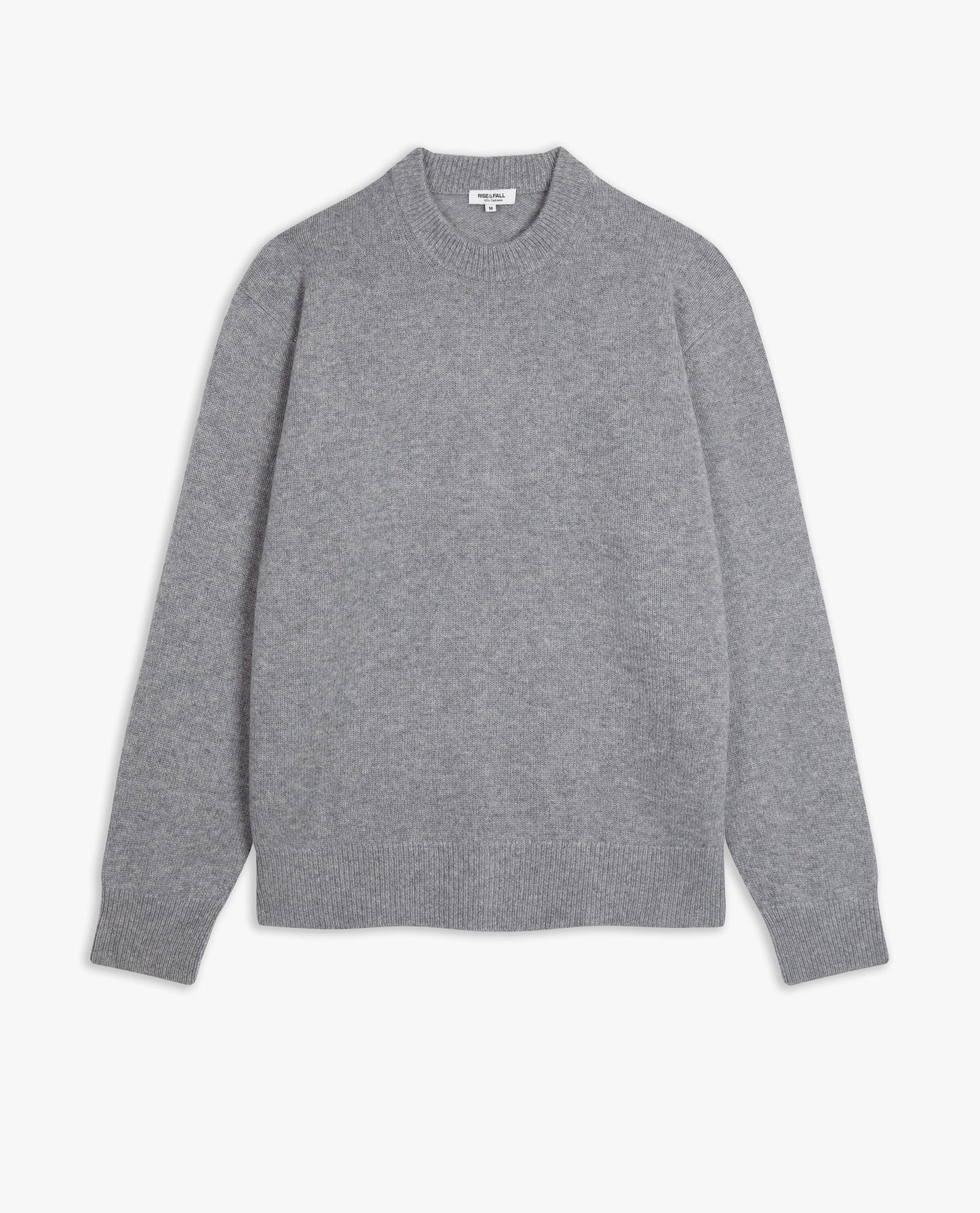Image 2 of 5 showing Rise & Fall's finest cashmere mid-weight crew neck jumper in grey.