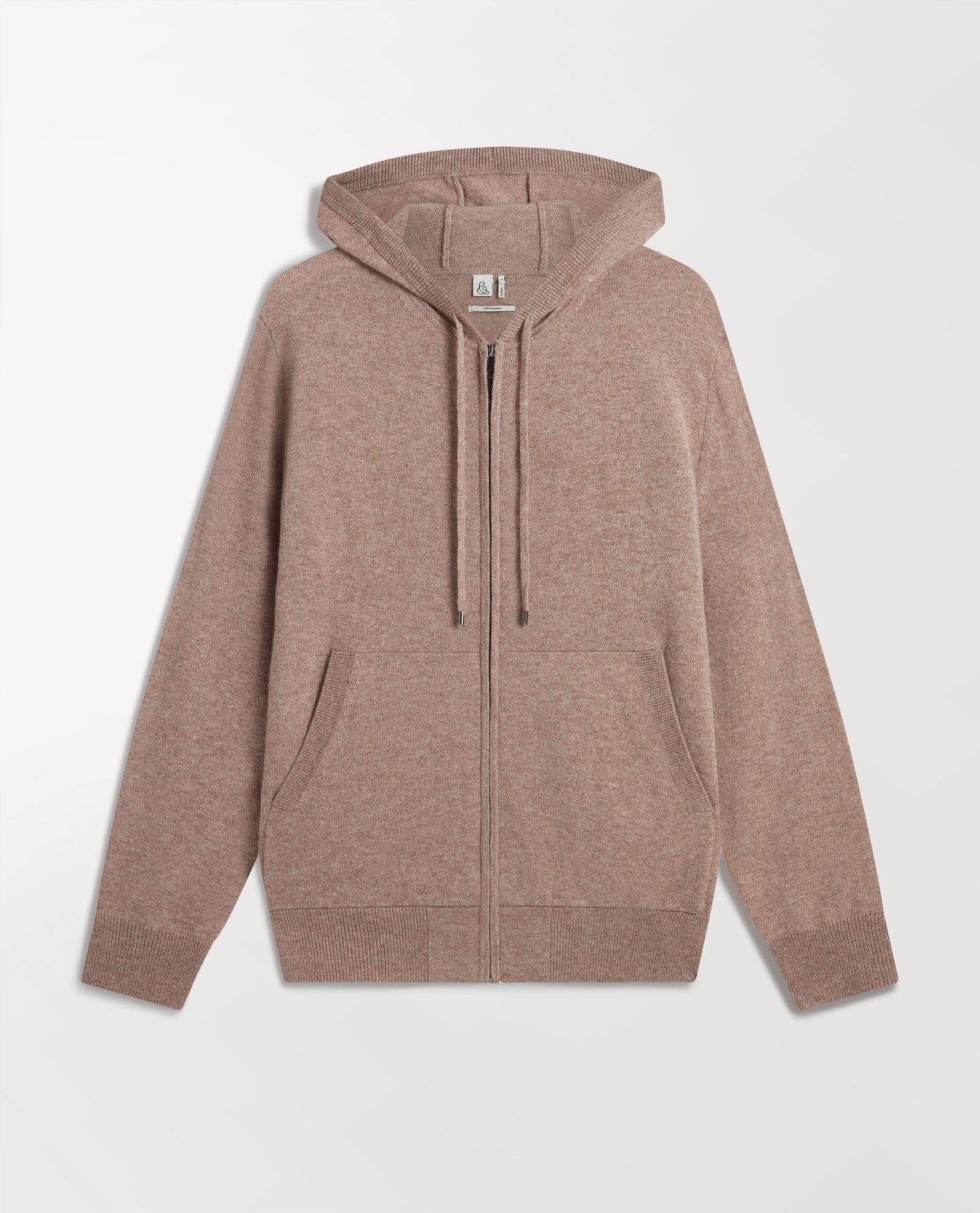 Image 2 of 5 showing Rise & Fall's fine cashmere zip hoodie, toast.