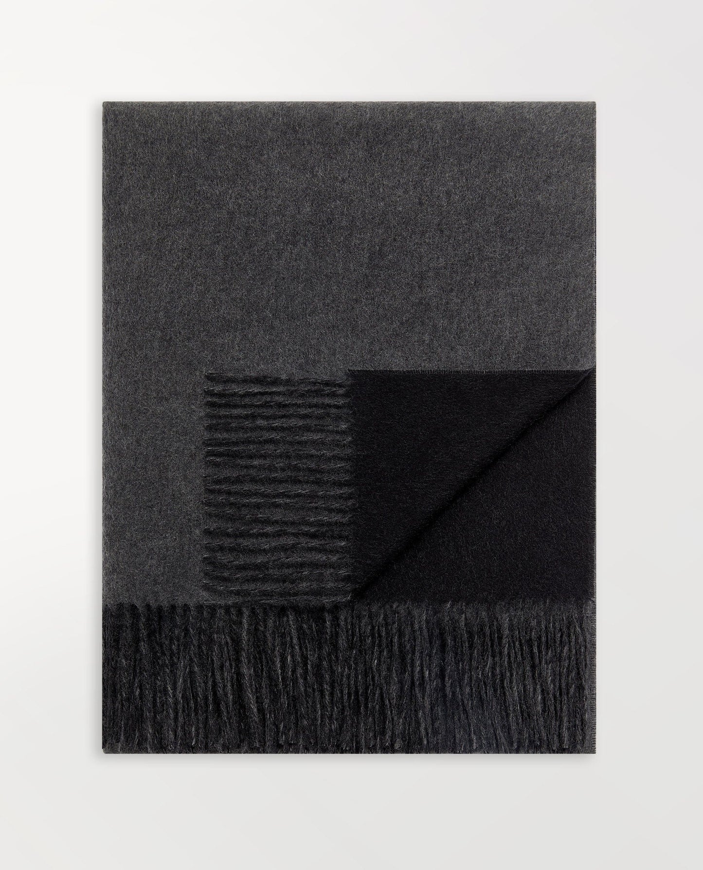 Image 5 of 5 showing Rise & Fall's finest cashmere double faced wrap, colour: charcoal and black