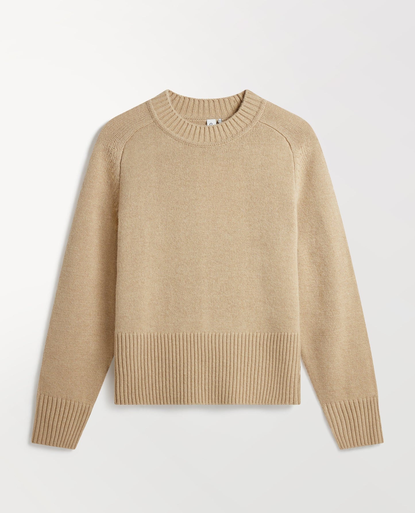 Image 2 of 5 showing Rise & Fall twine coloured cashmere merino saddle sleeve crew neck jumper.