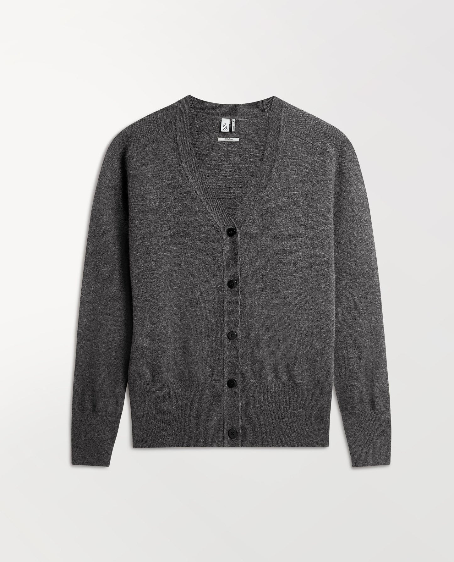 Image 2 of 5 showing Rise & Fall's fine cashmere blouson cardigan in graphite.