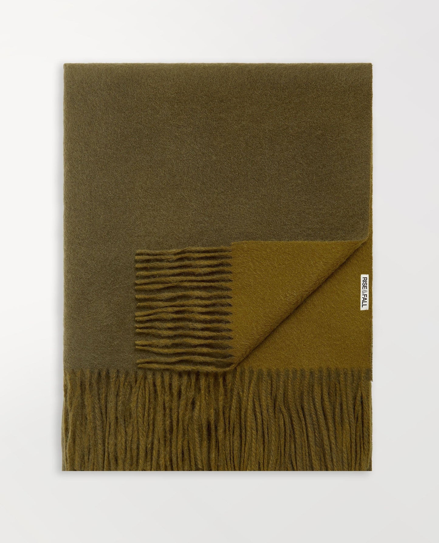Rise & Fall's Finest Cashmere Double Faced Wrap in Military Green and Golden Olive