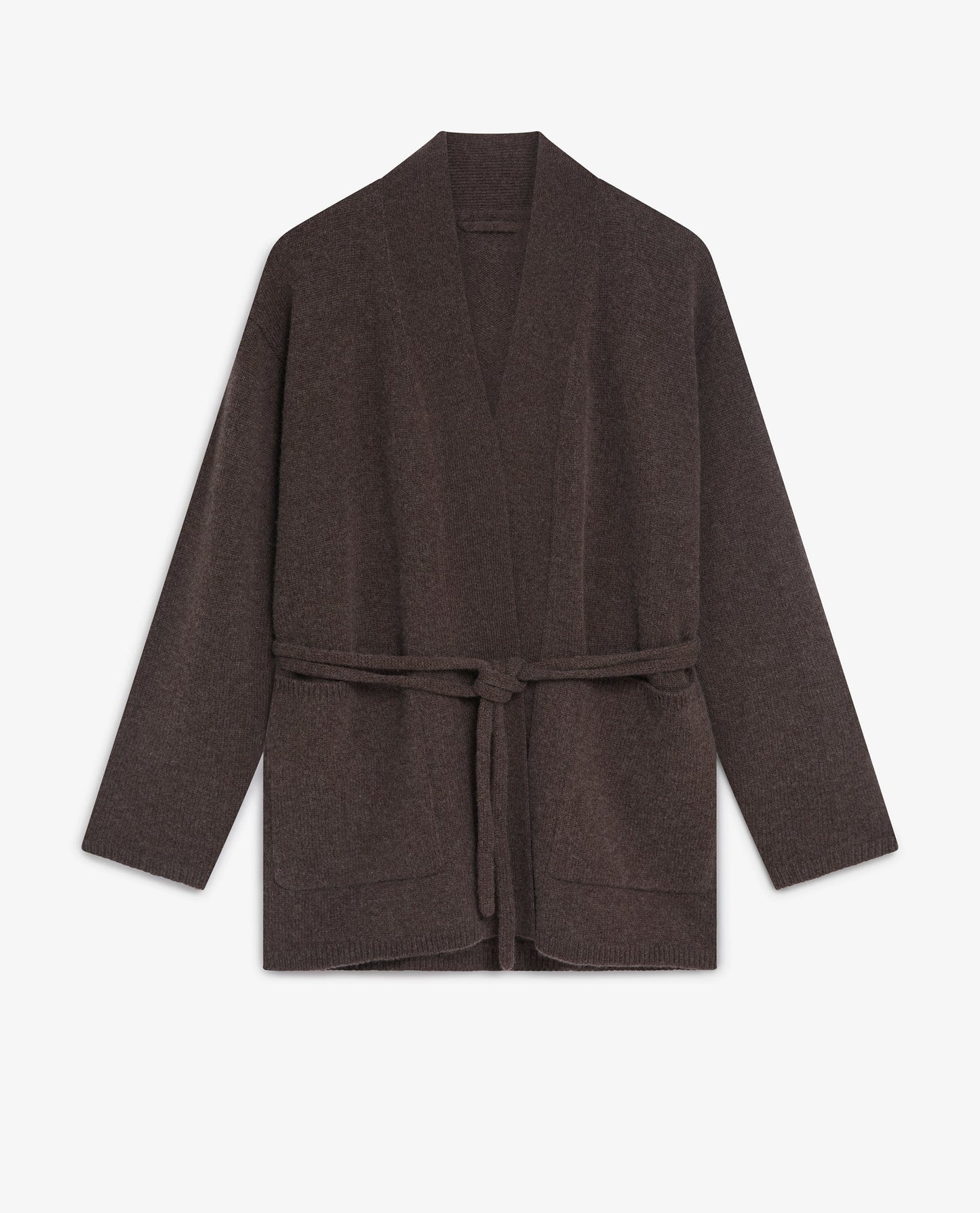 Women's Cashmere Merino Belted Cardigan - Chocolate