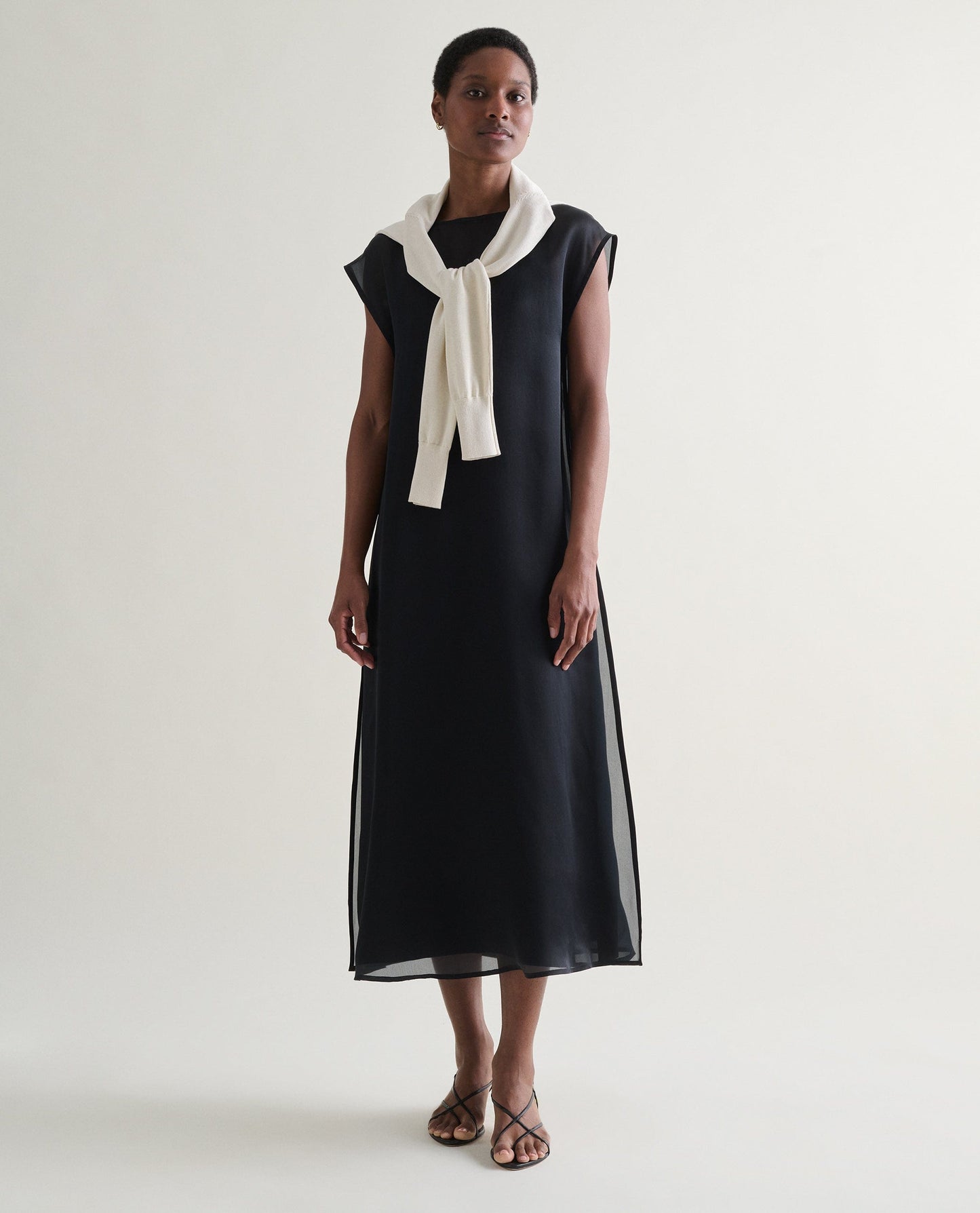 Women's Silk Organza Layered Dress - Black