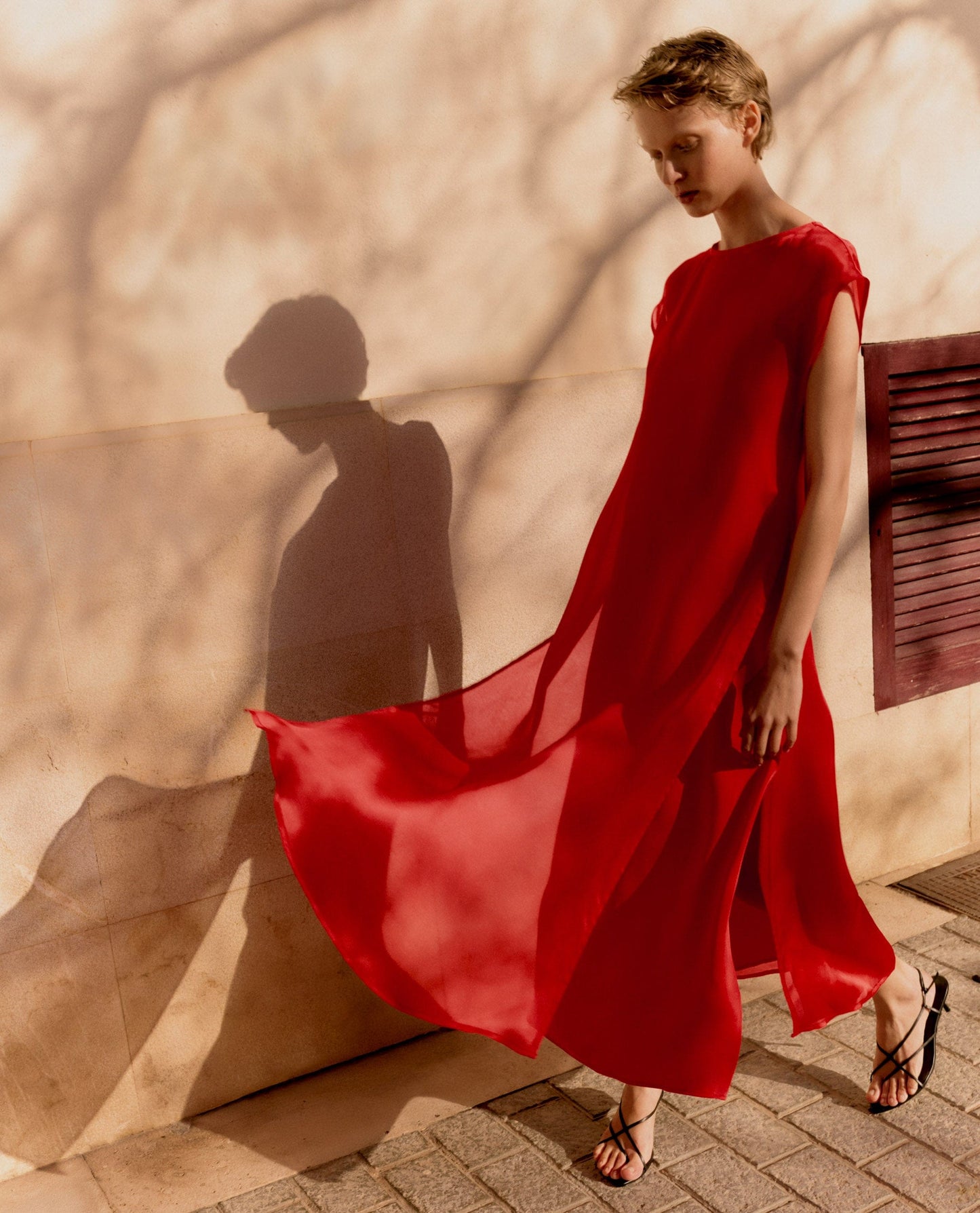 Women's Silk Organza Layered Dress - Red