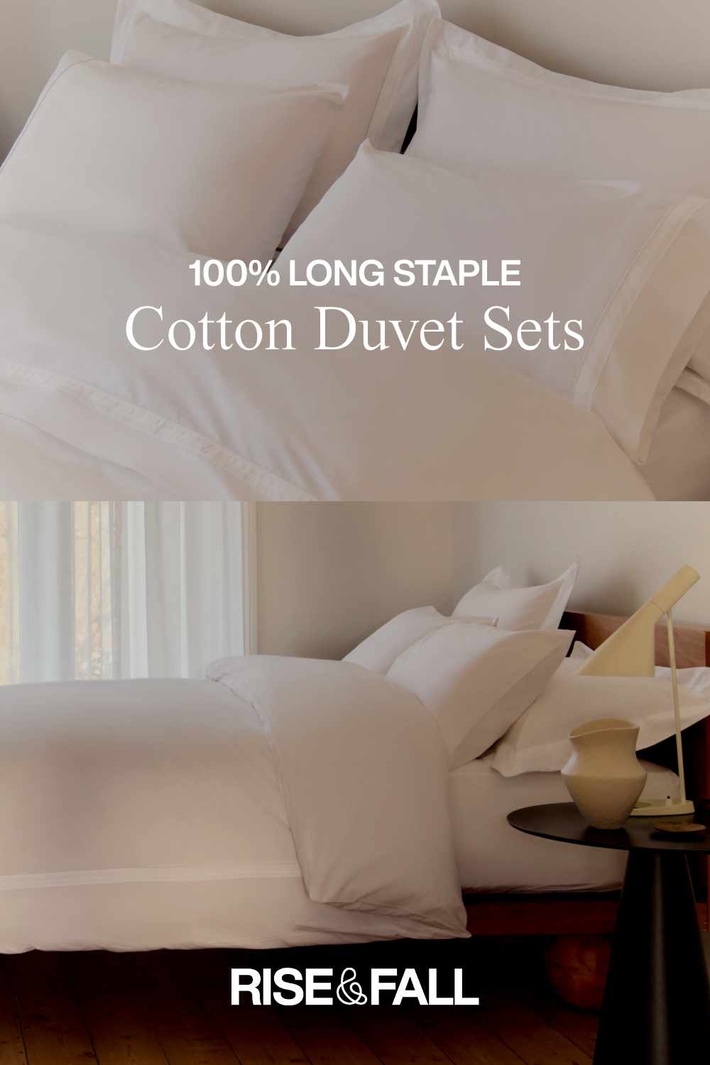100% long staple cotton bedding by Rise & Fall