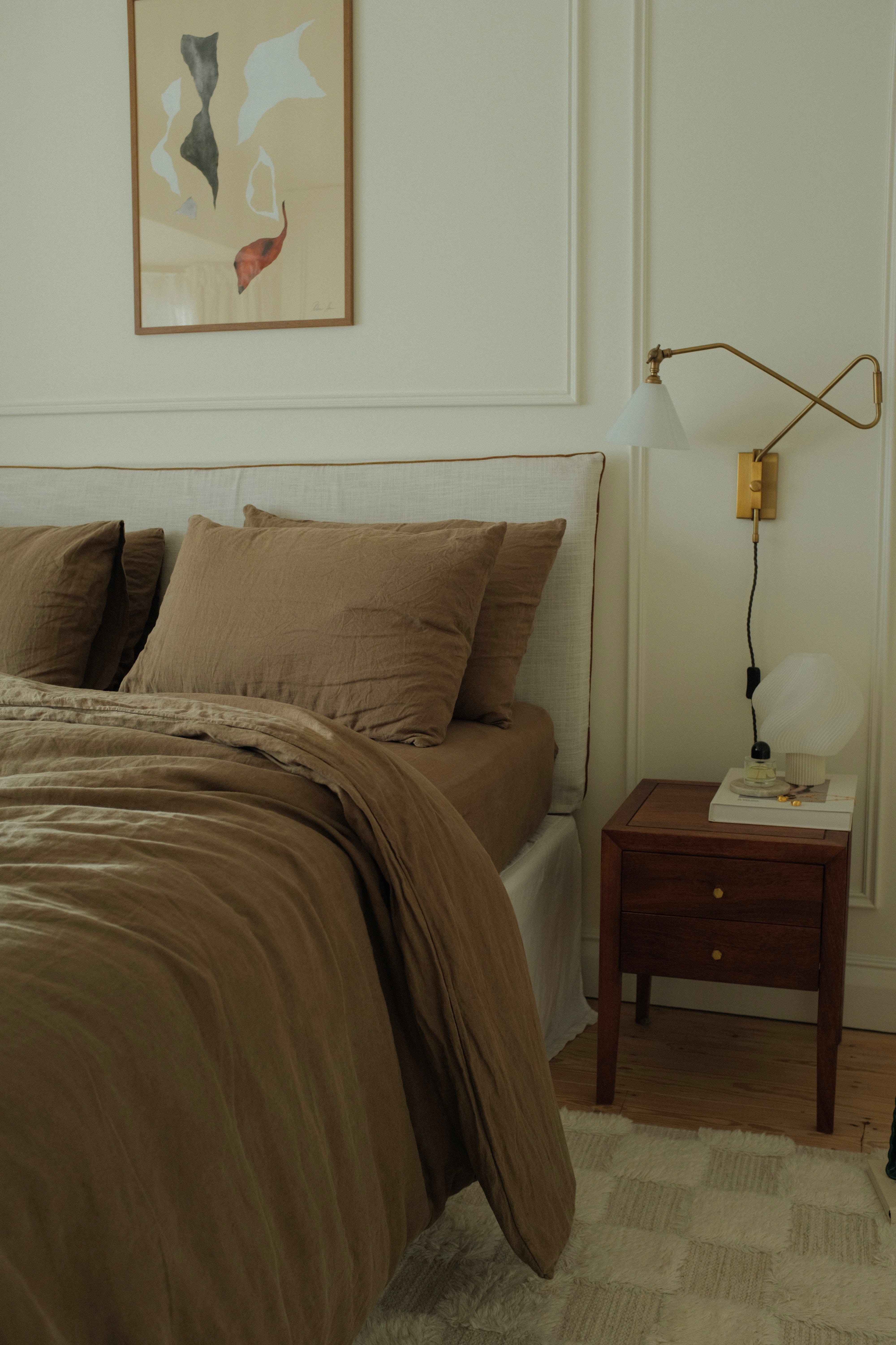 Brown linen duvet set.