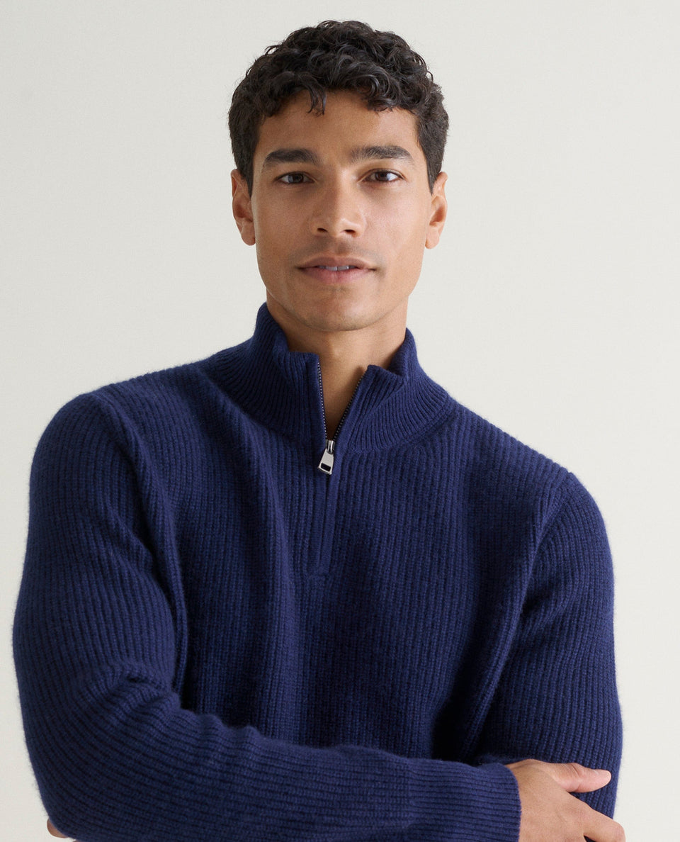 Men's Cashmere Merino Fishermans Rib 1/4 Zip Jumper