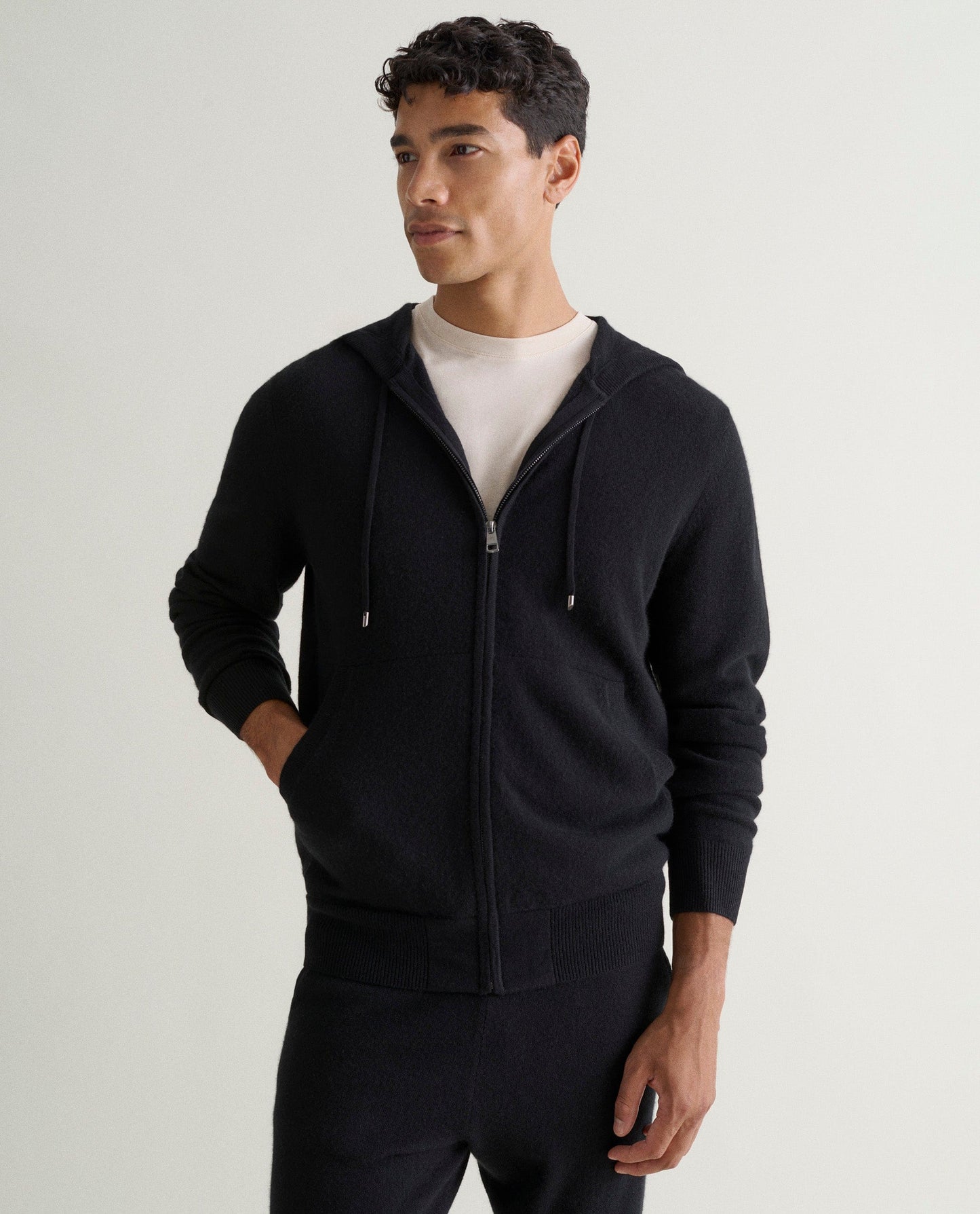 Men's Finest Cashmere Full Zip Hoodie - Black