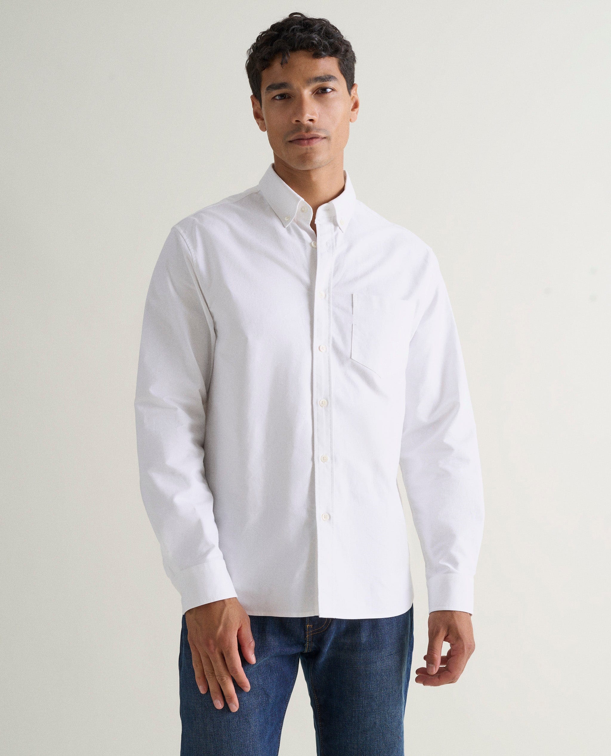 Men s Long Sleeved Cotton Oxford Shirt Rise Fall