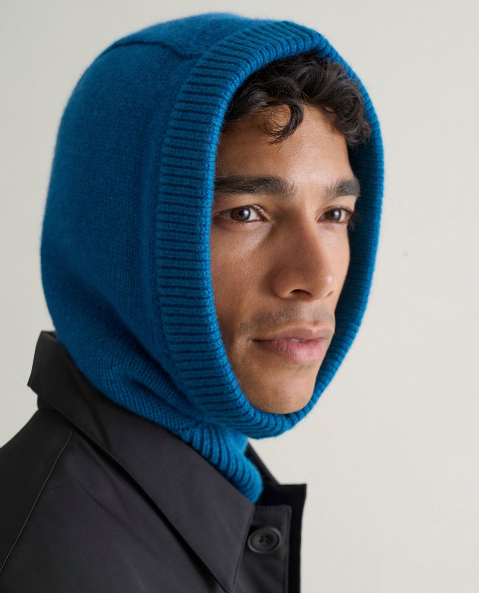 Men's Cashmere Merino Knitted Hood - Viridian Blue