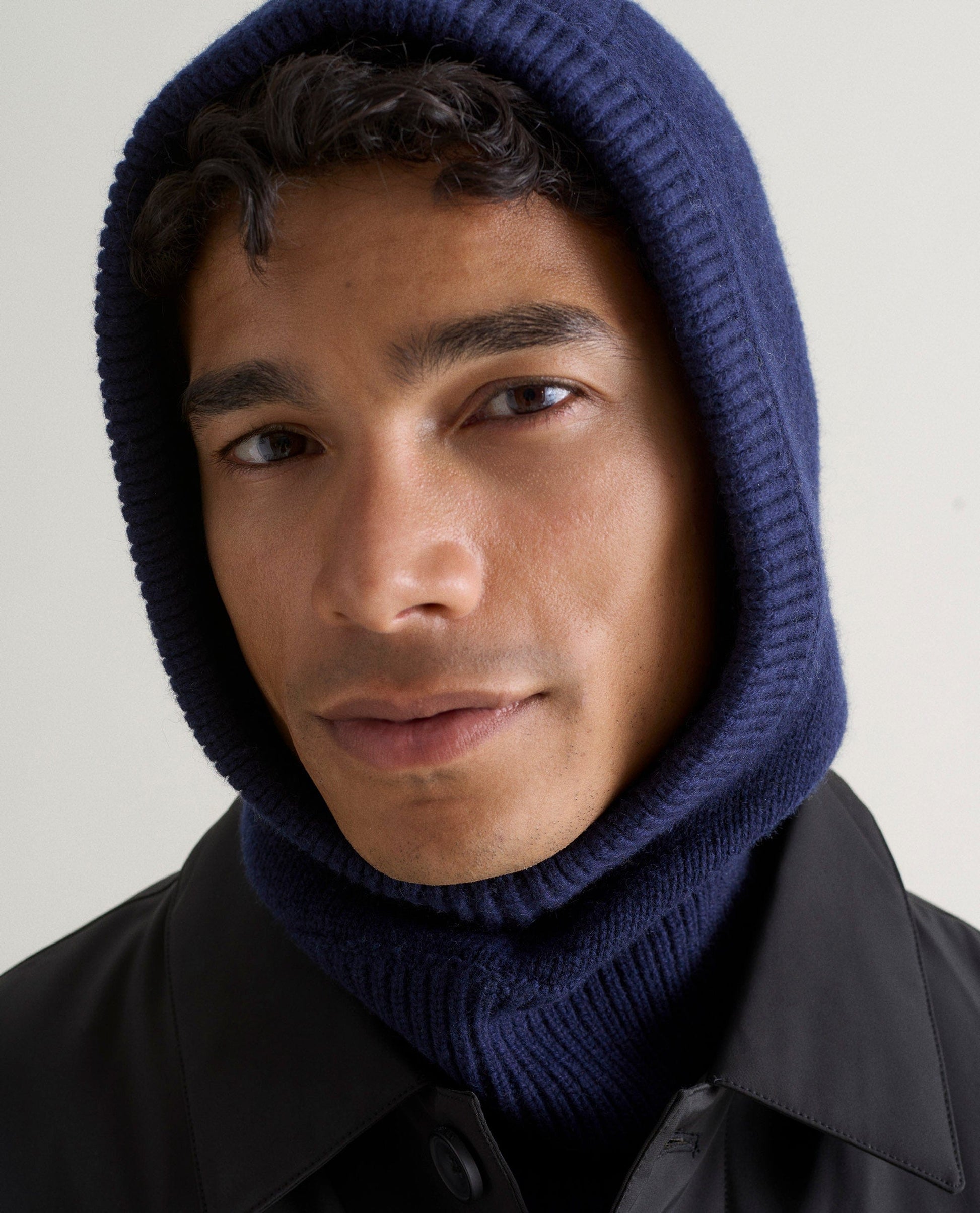Men's Cashmere Merino Knitted Hood - Navy