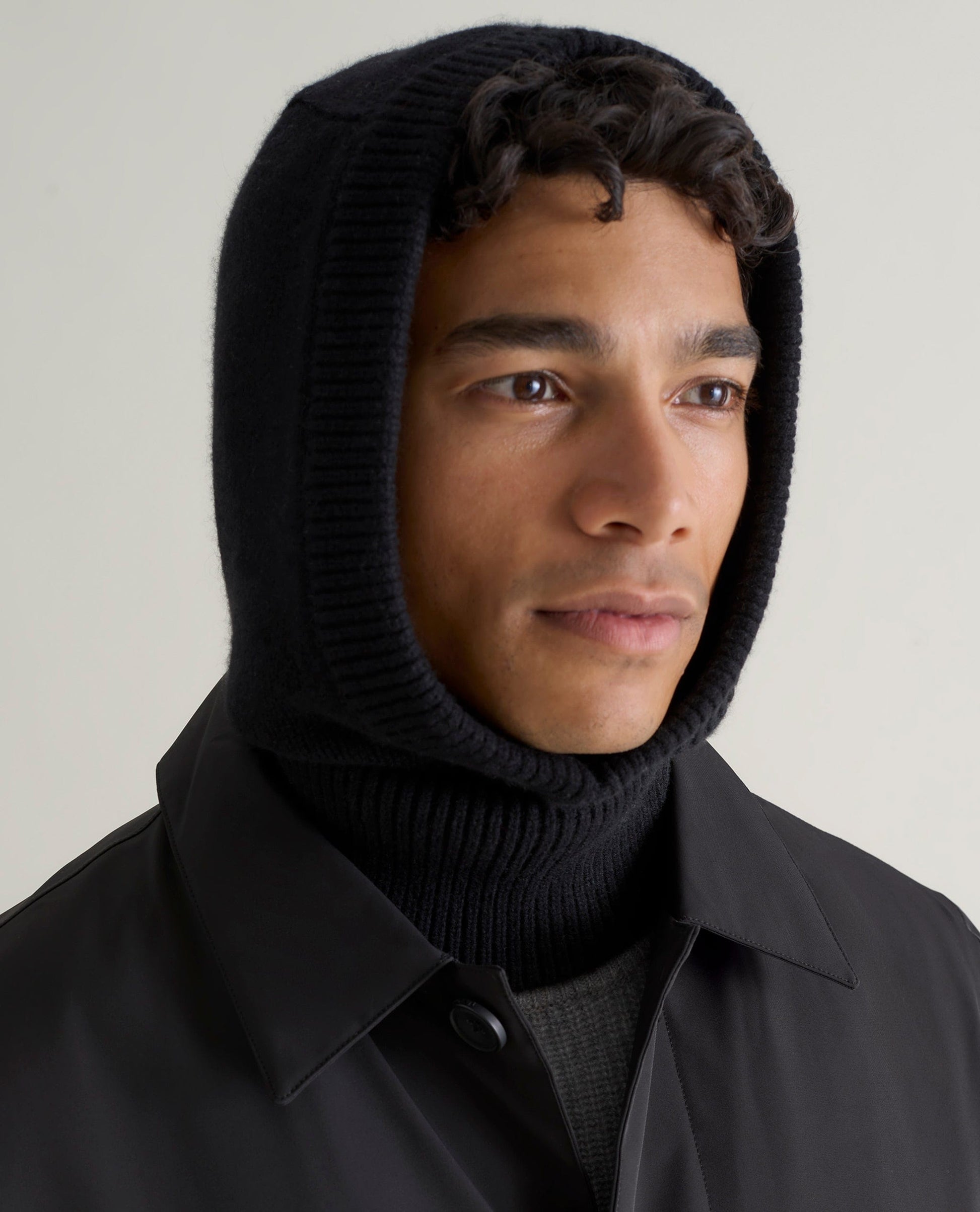 Men's Cashmere Merino Knitted Hood - Black