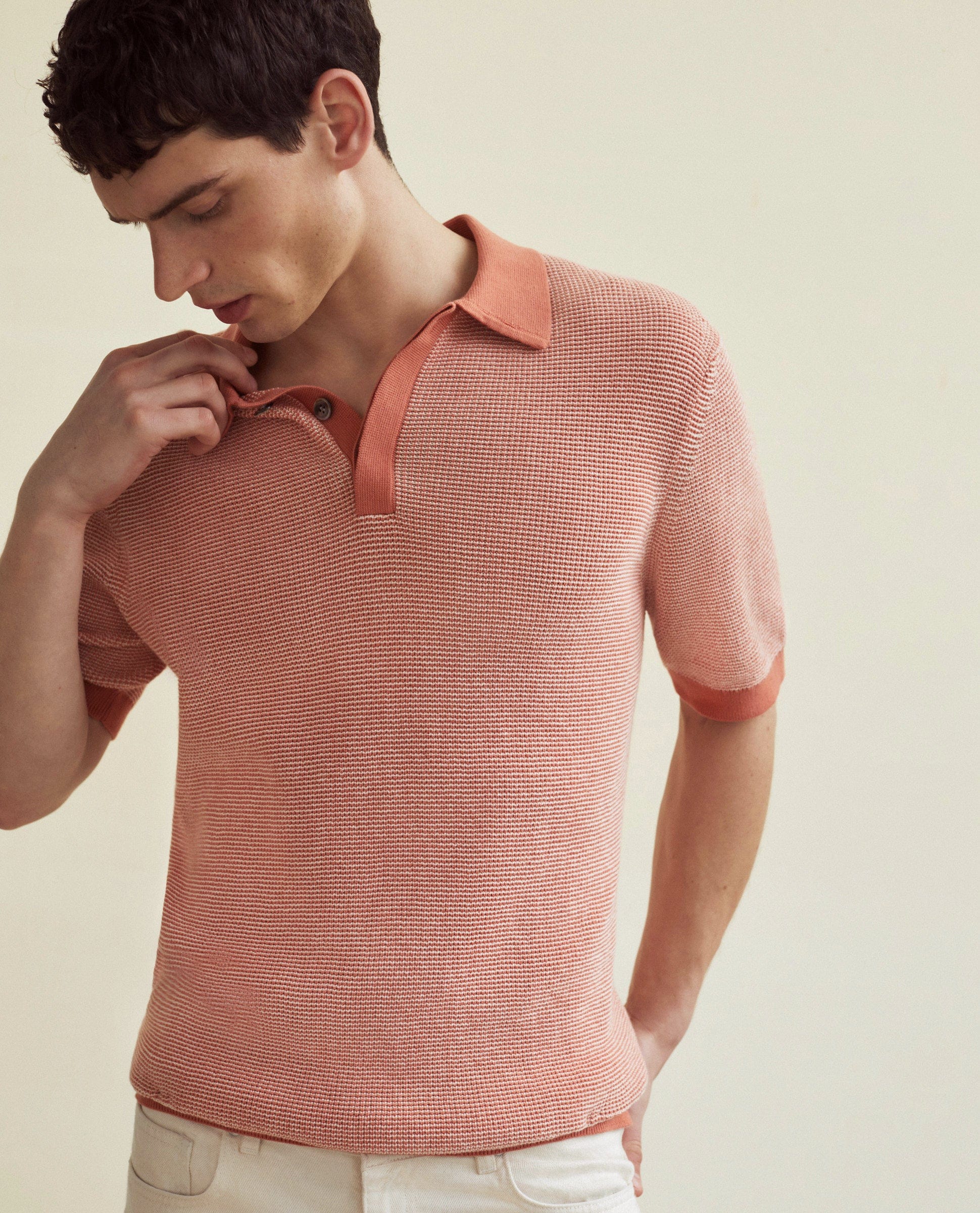 men's waffle knit polo shirt
