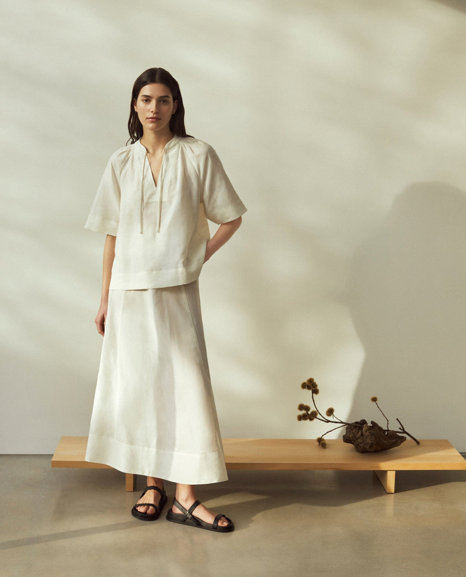 Women's Future-Linen Tie Neck Blouse - Buttermilk