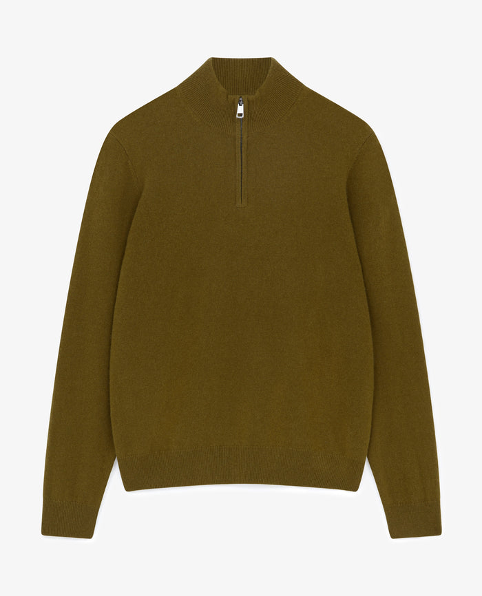 Olive - Men's Finest Cashmere 1/4 Zip Jumper