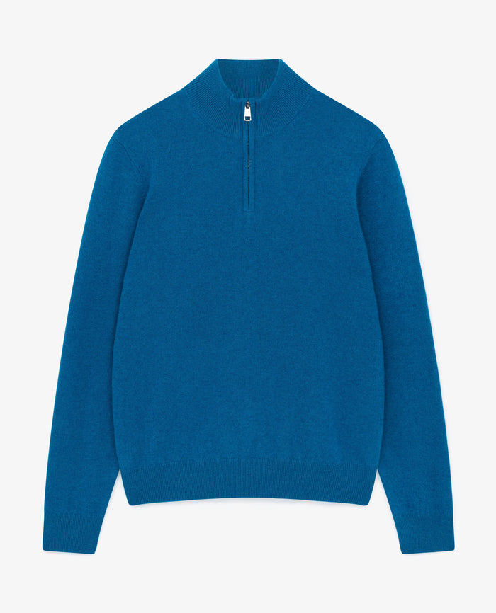 Viridian Blue - Men's Finest Cashmere 1/4 Zip Jumper